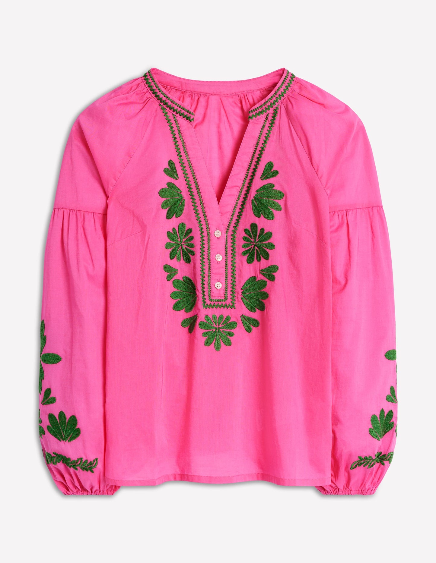 Raglan Embroidered Cotton Top-Sorbet Pink
