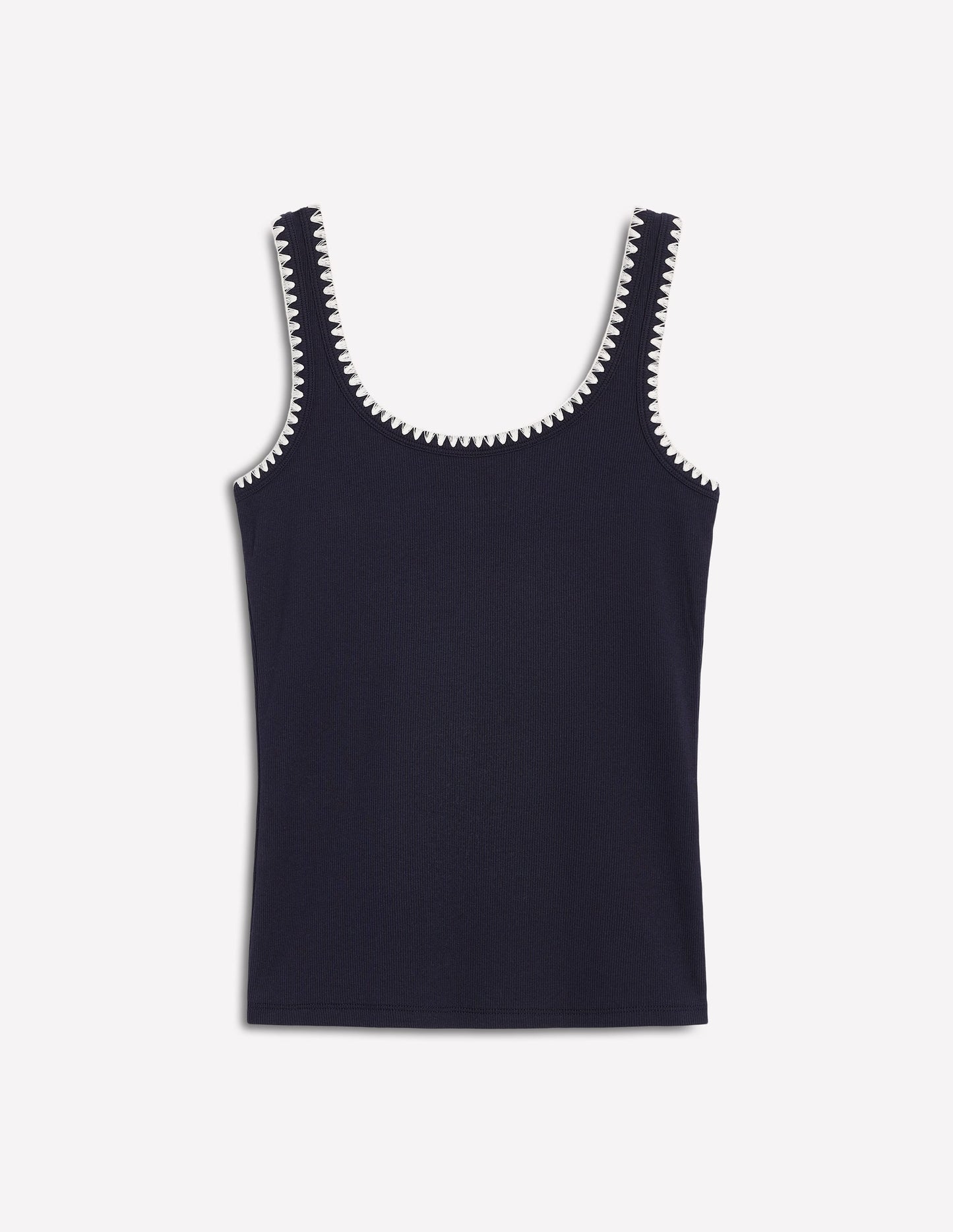 Crochet Trim Scoop Neck Vest-Navy