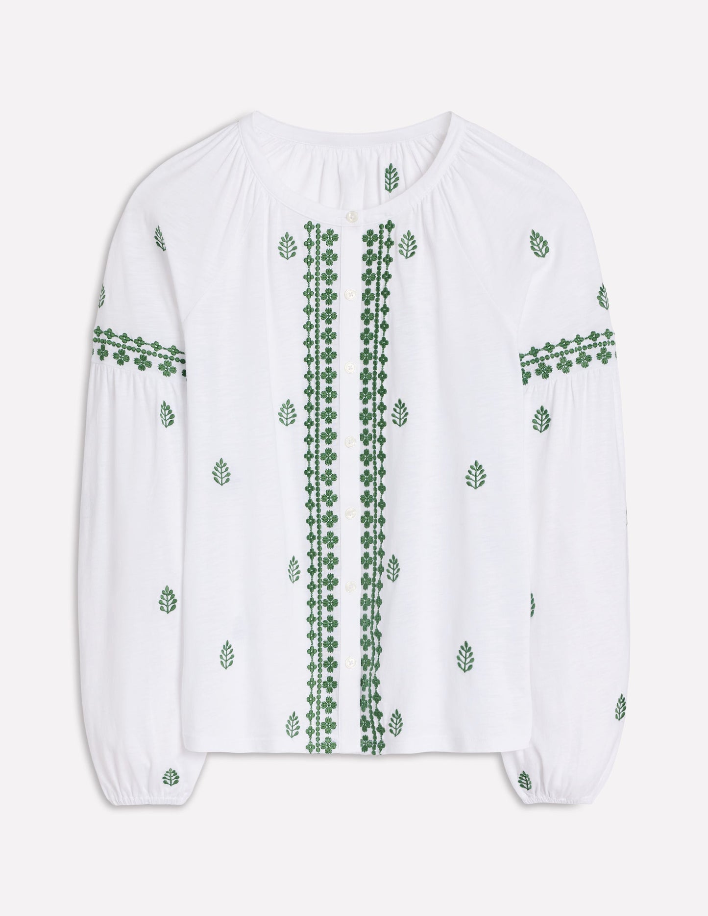 Embroidered Seam Sleeve Shirt-White