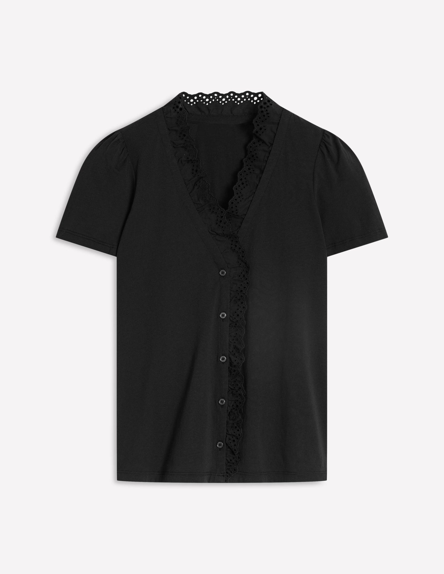 Broderie V-Neck Top-Black