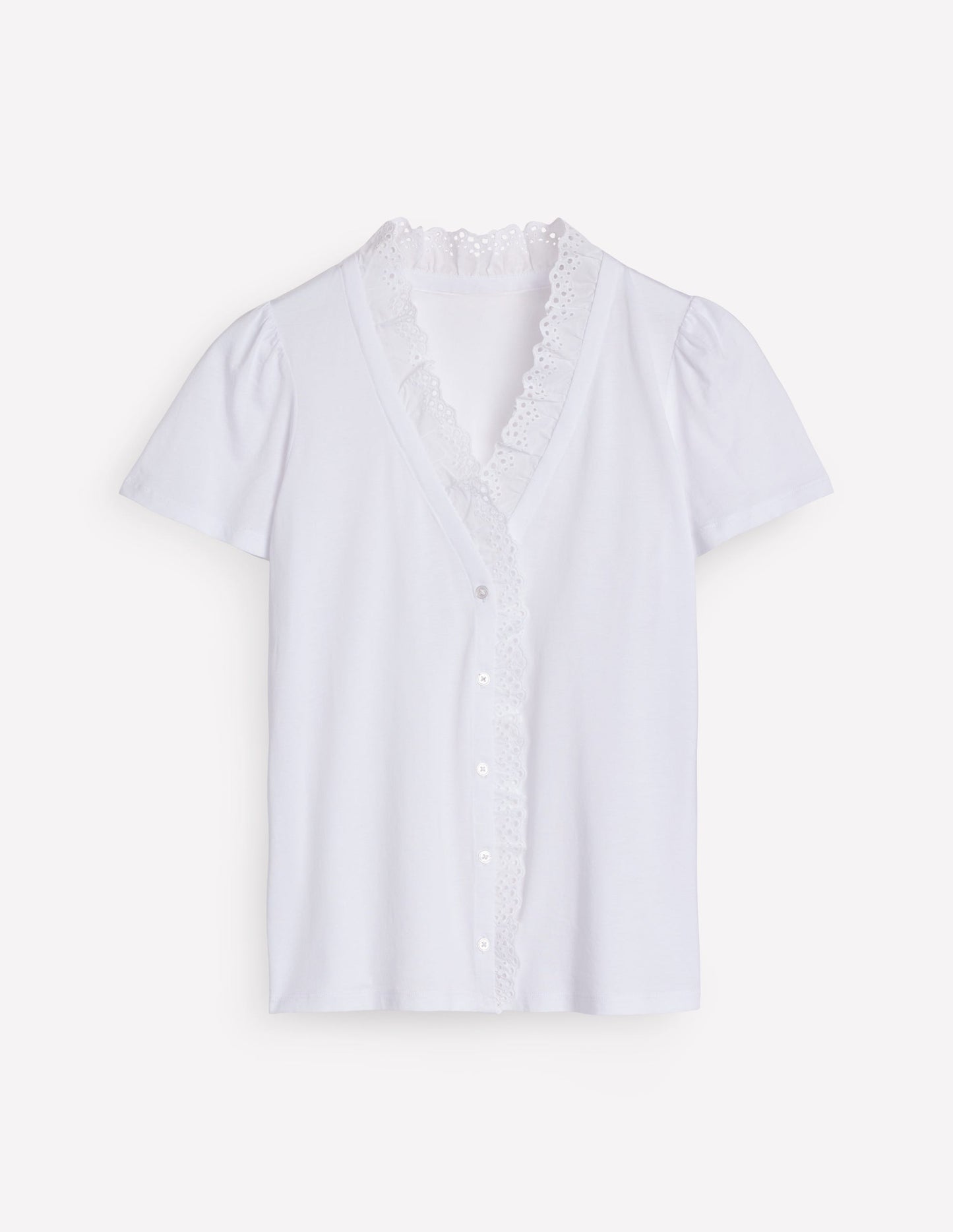 Broderie V-Neck Top-White