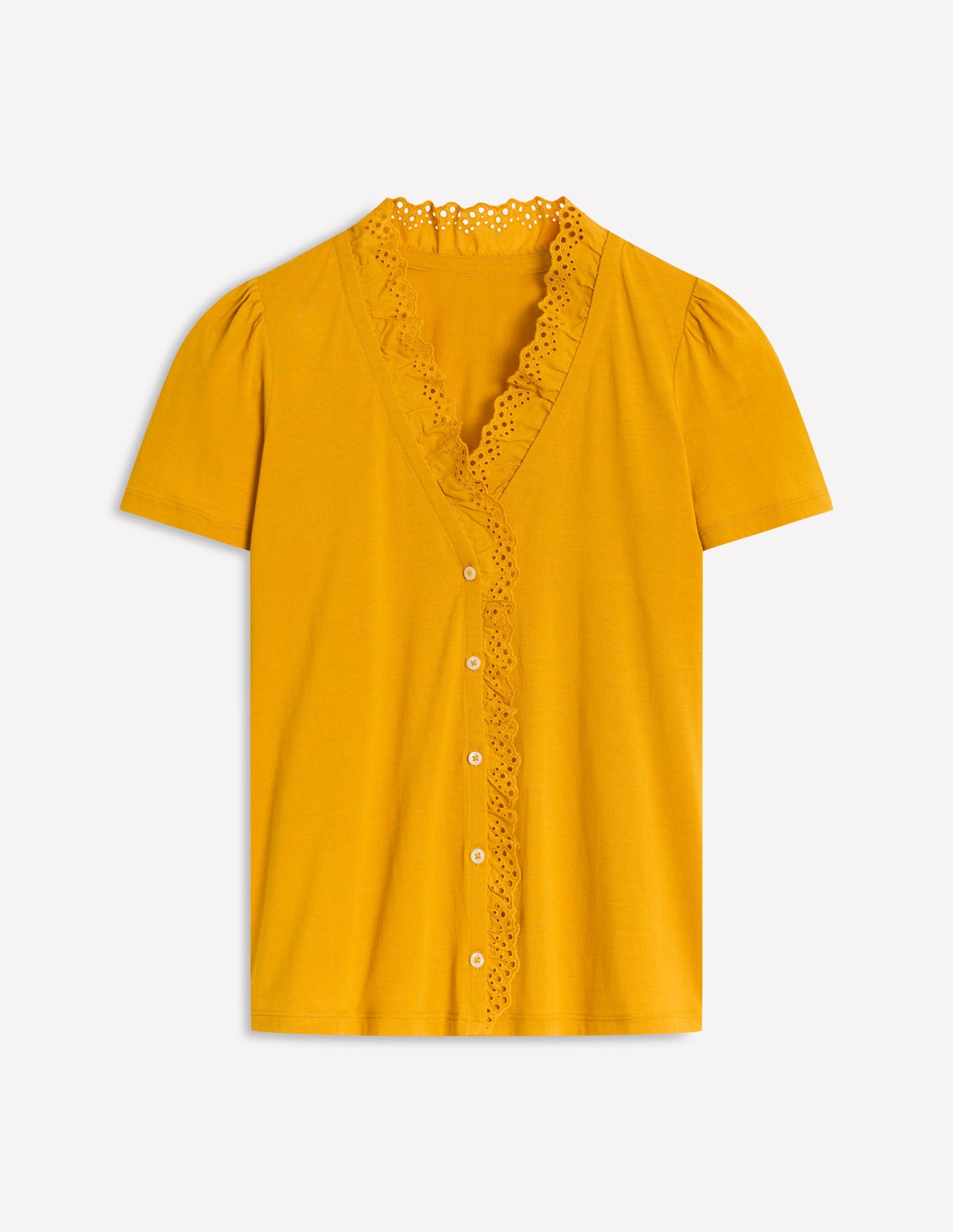 Broderie V-Neck Top-Golden Rye