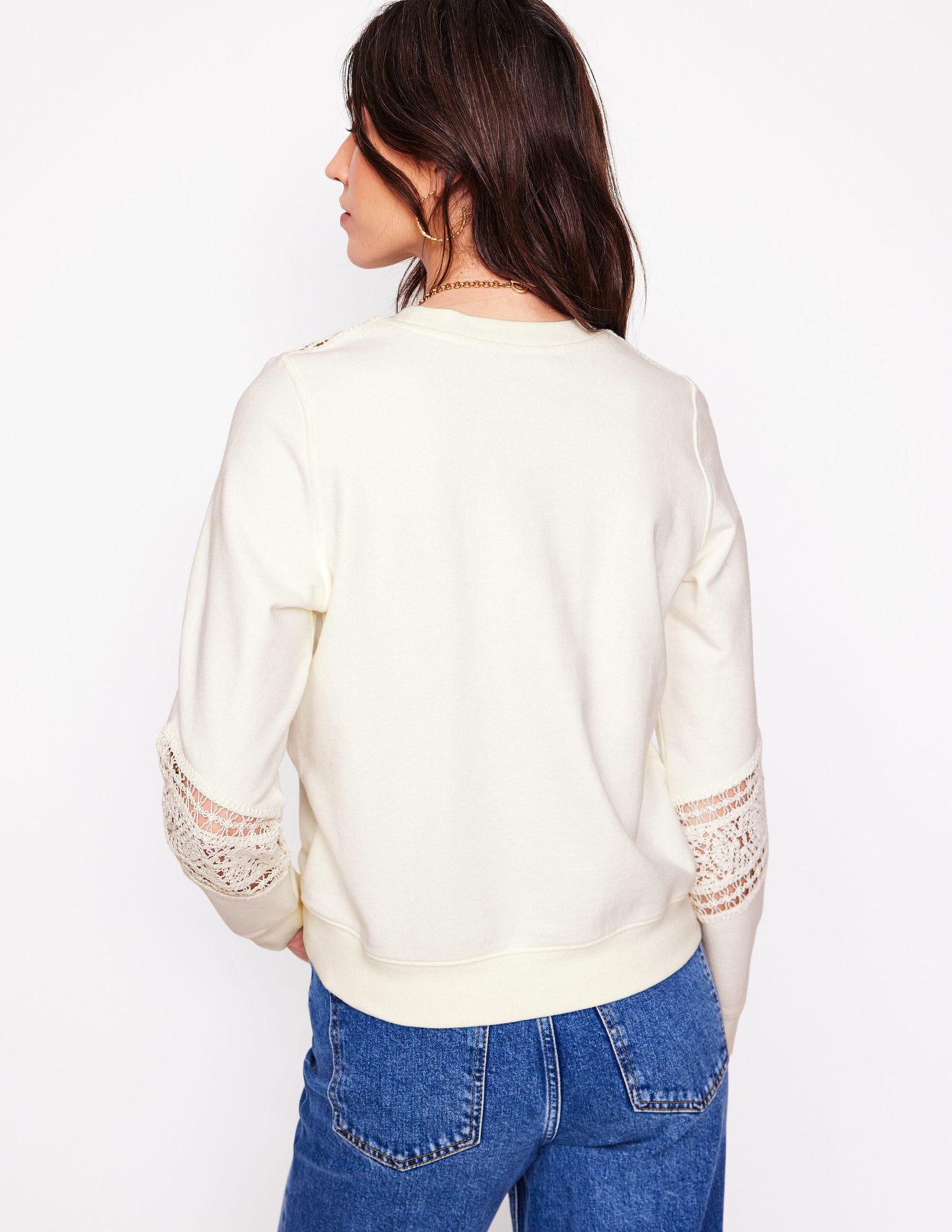 Crochet Trim Sweatshirt-Ivory