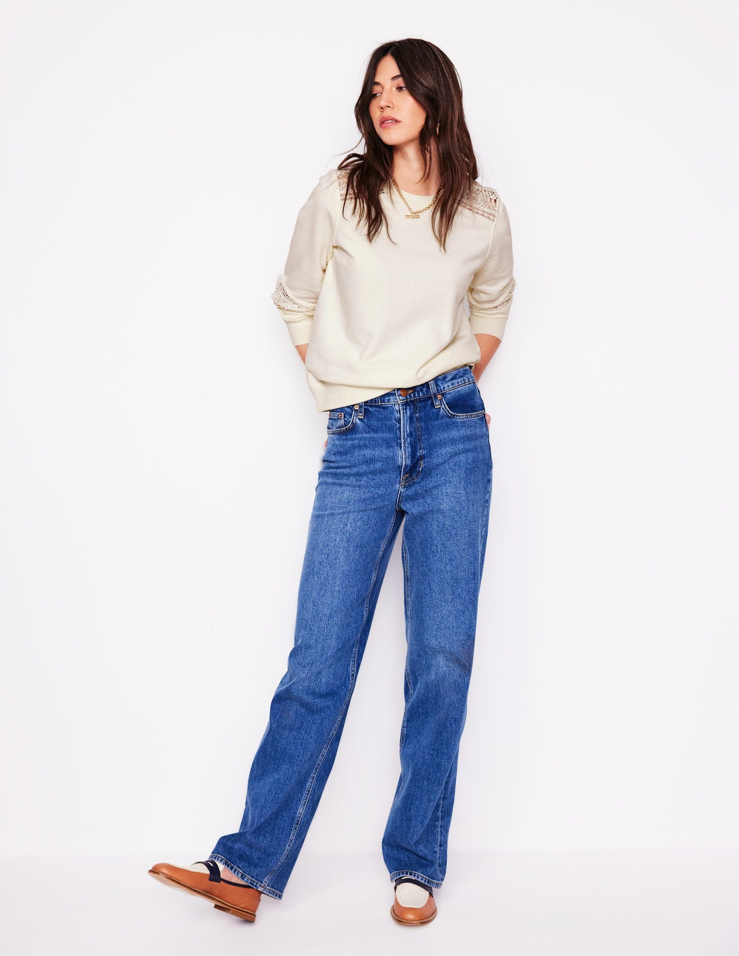 Crochet Trim Sweatshirt-Ivory