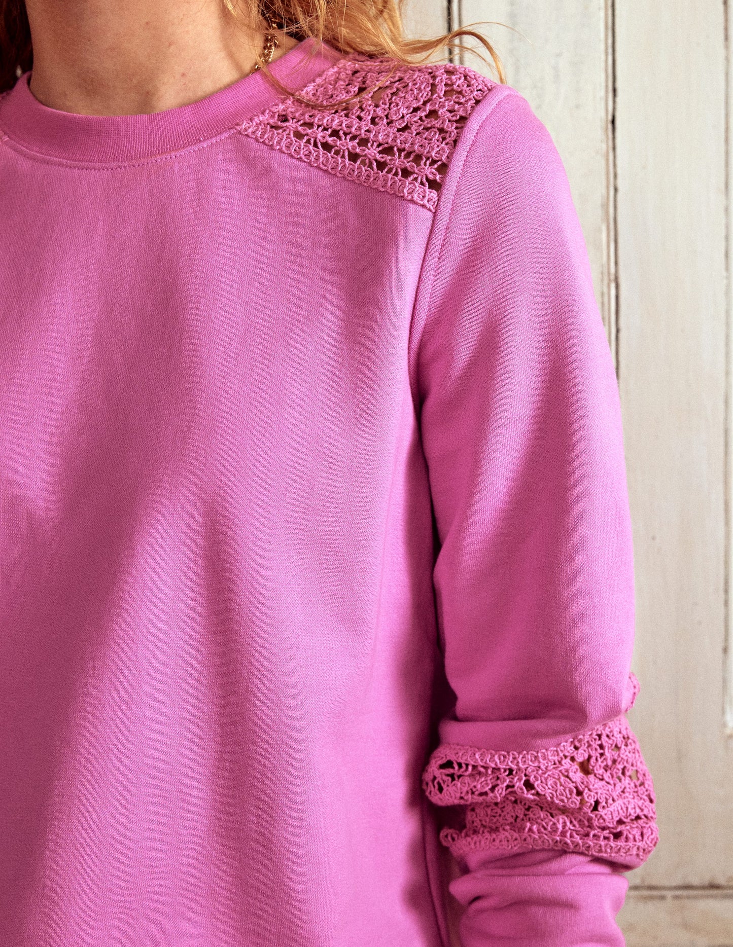 Crochet Trim Sweatshirt-Purple