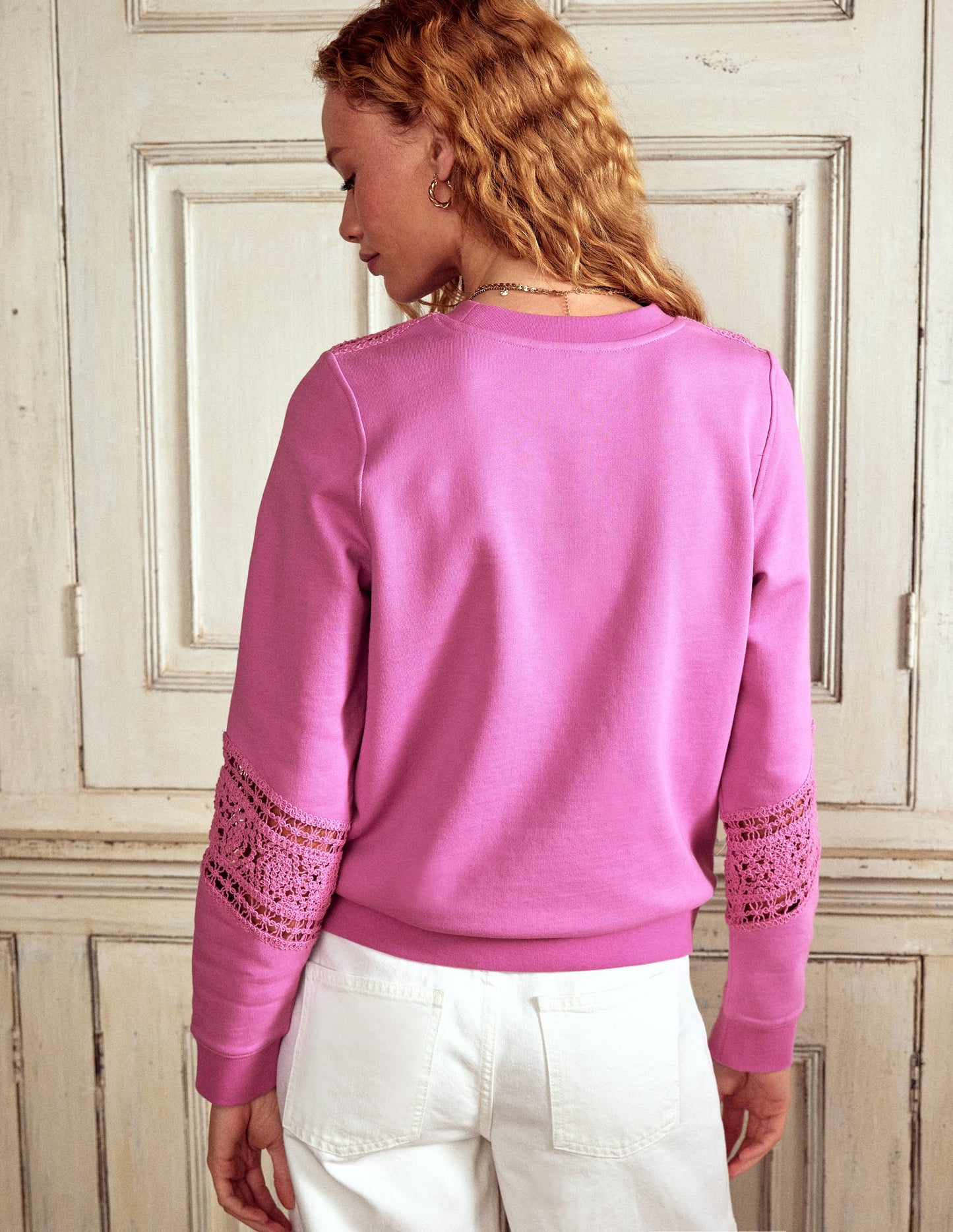 Crochet Trim Sweatshirt-Purple