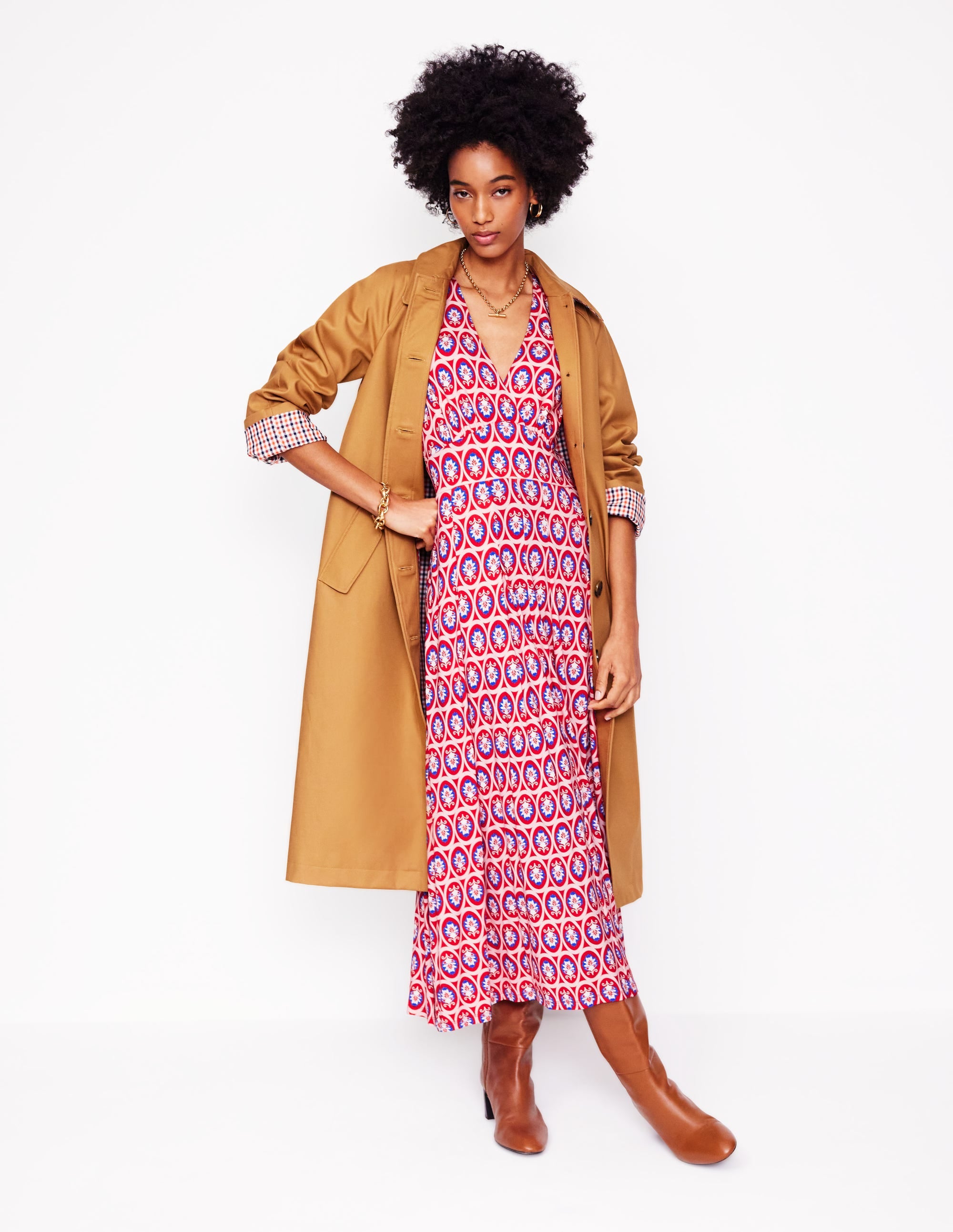 kristen pleated jersey dress Kristen Pleated Jersey Dress - High Risk Red, Ornate Blossom