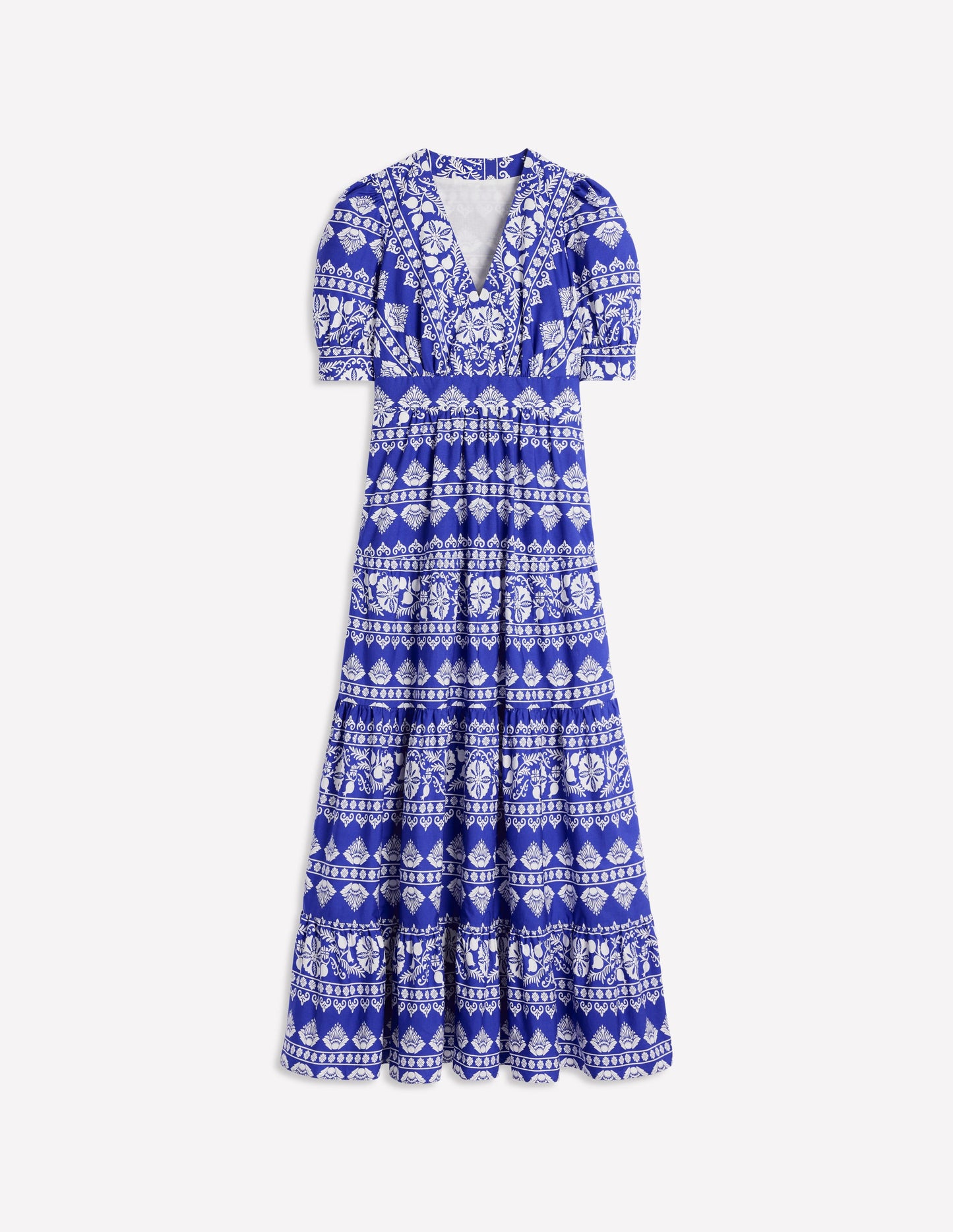 Bella Puff Sleeve Maxi Dress-Bright Blue, Ornate Border