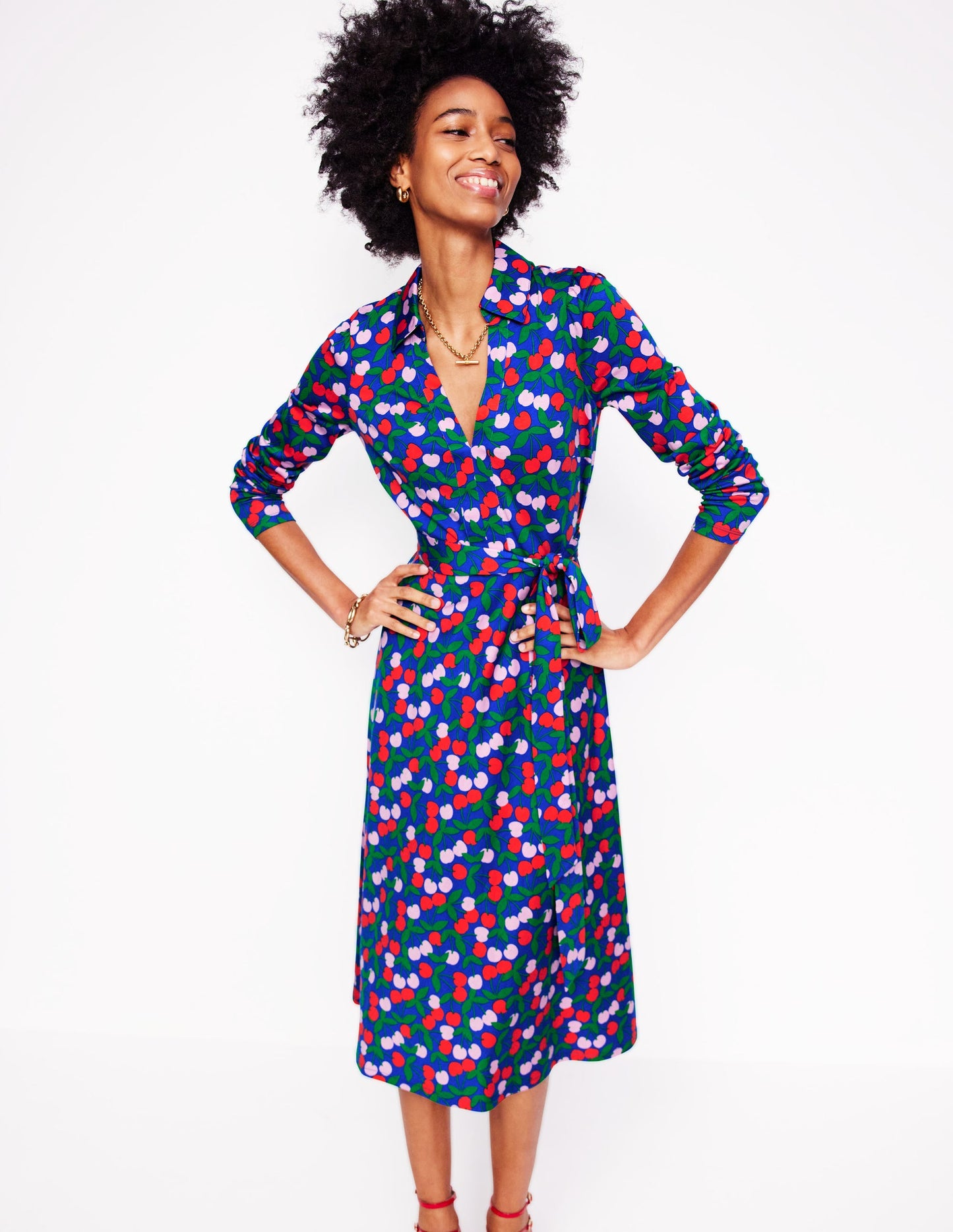 Imogen Collared Jersey Dress-Bright Blue, Cherry Cascade