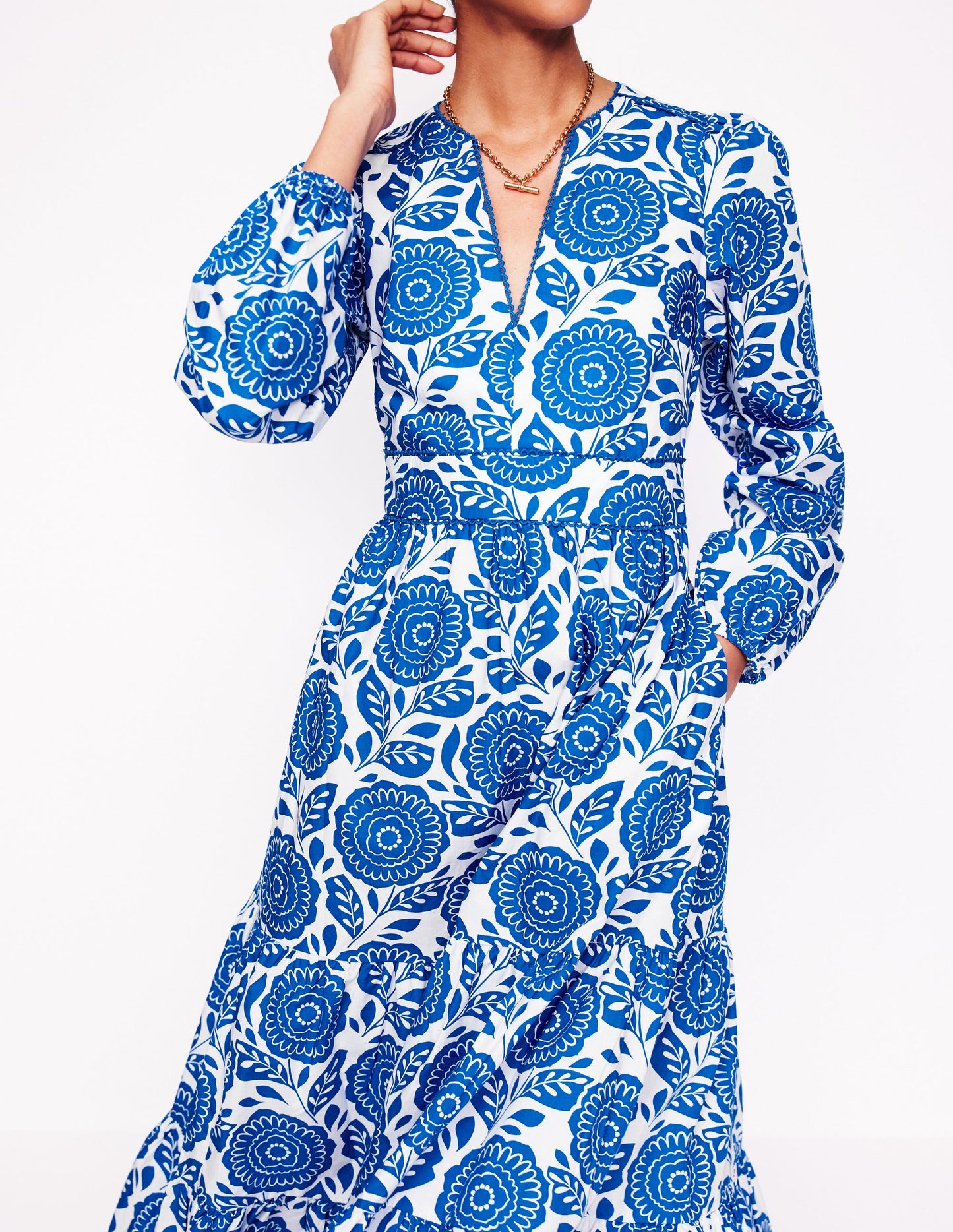Violet Midi Dress-Gallery Blue, Dahlia Stamp