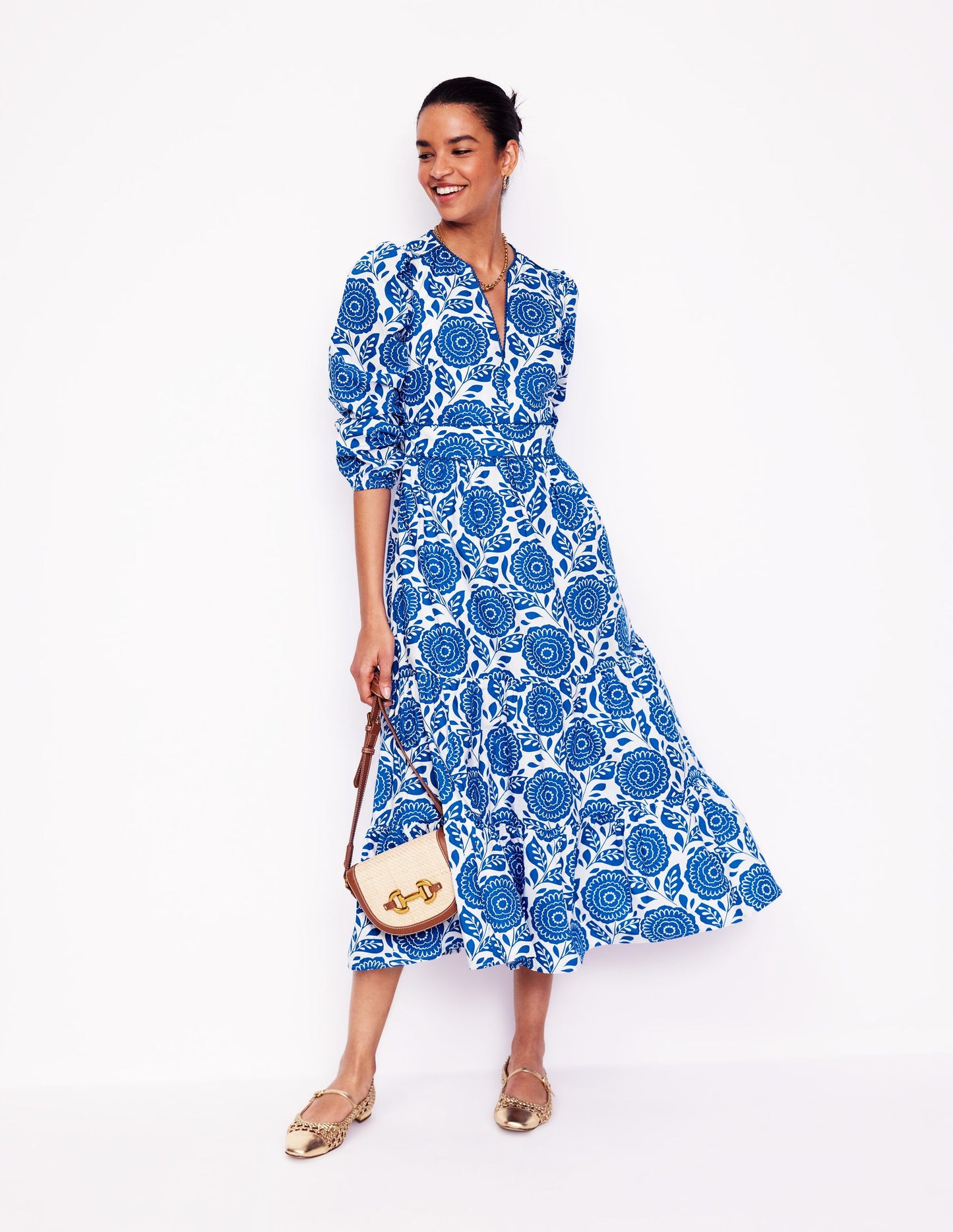 Violet Midi Dress-Gallery Blue, Dahlia Stamp