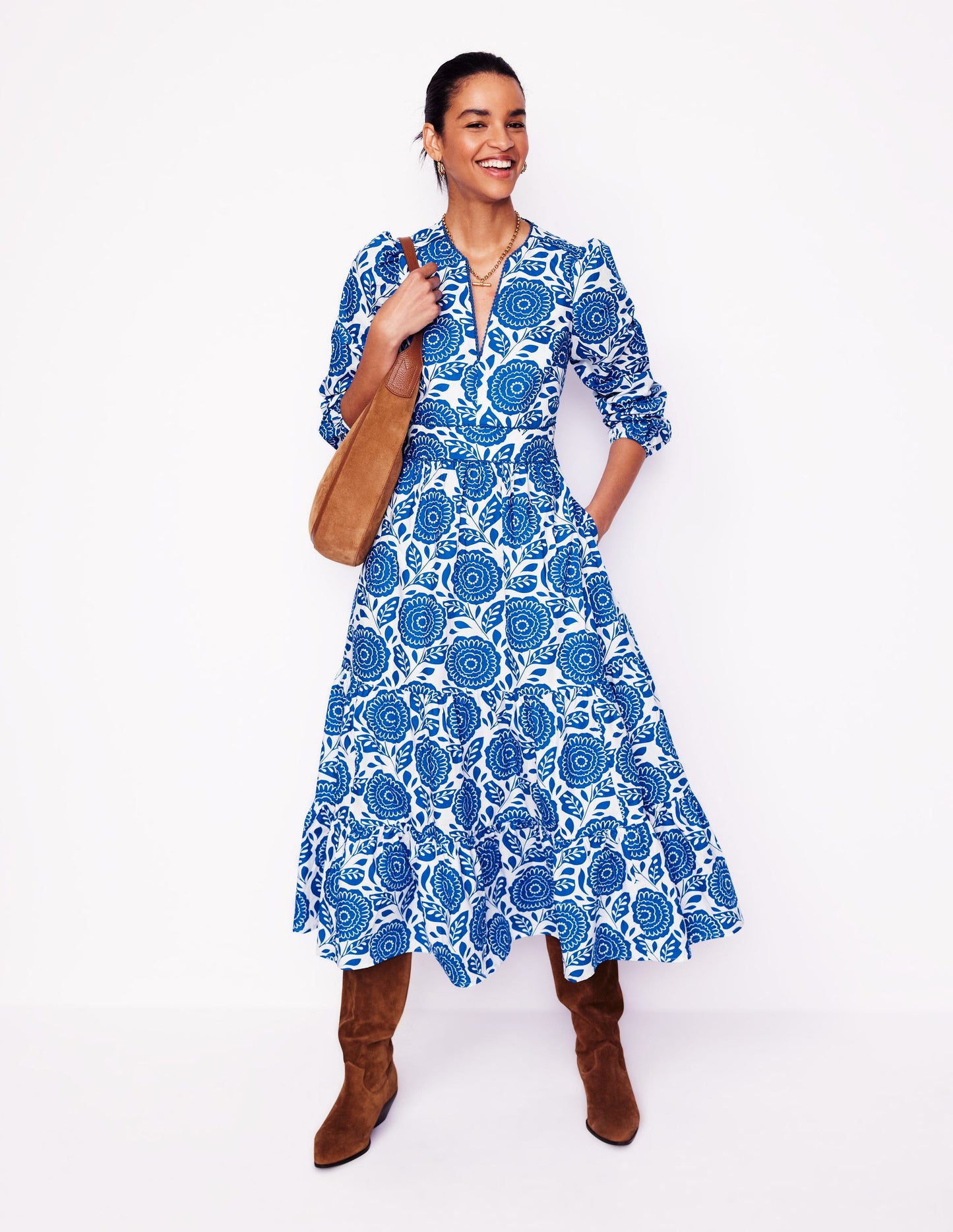 Violet Midi Dress-Gallery Blue, Dahlia Stamp