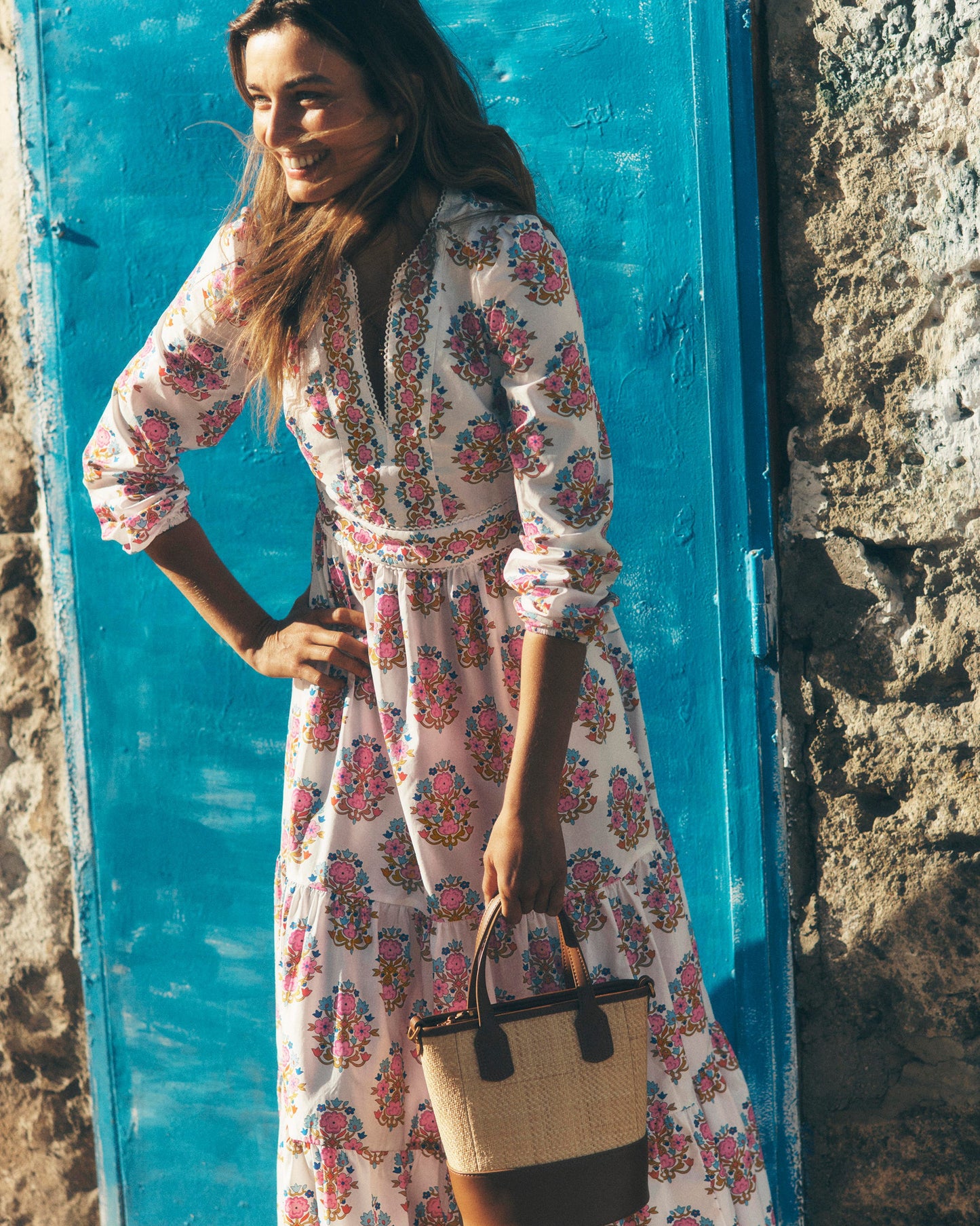 Violet Midi Dress-Ivory, Wildflower Stamp