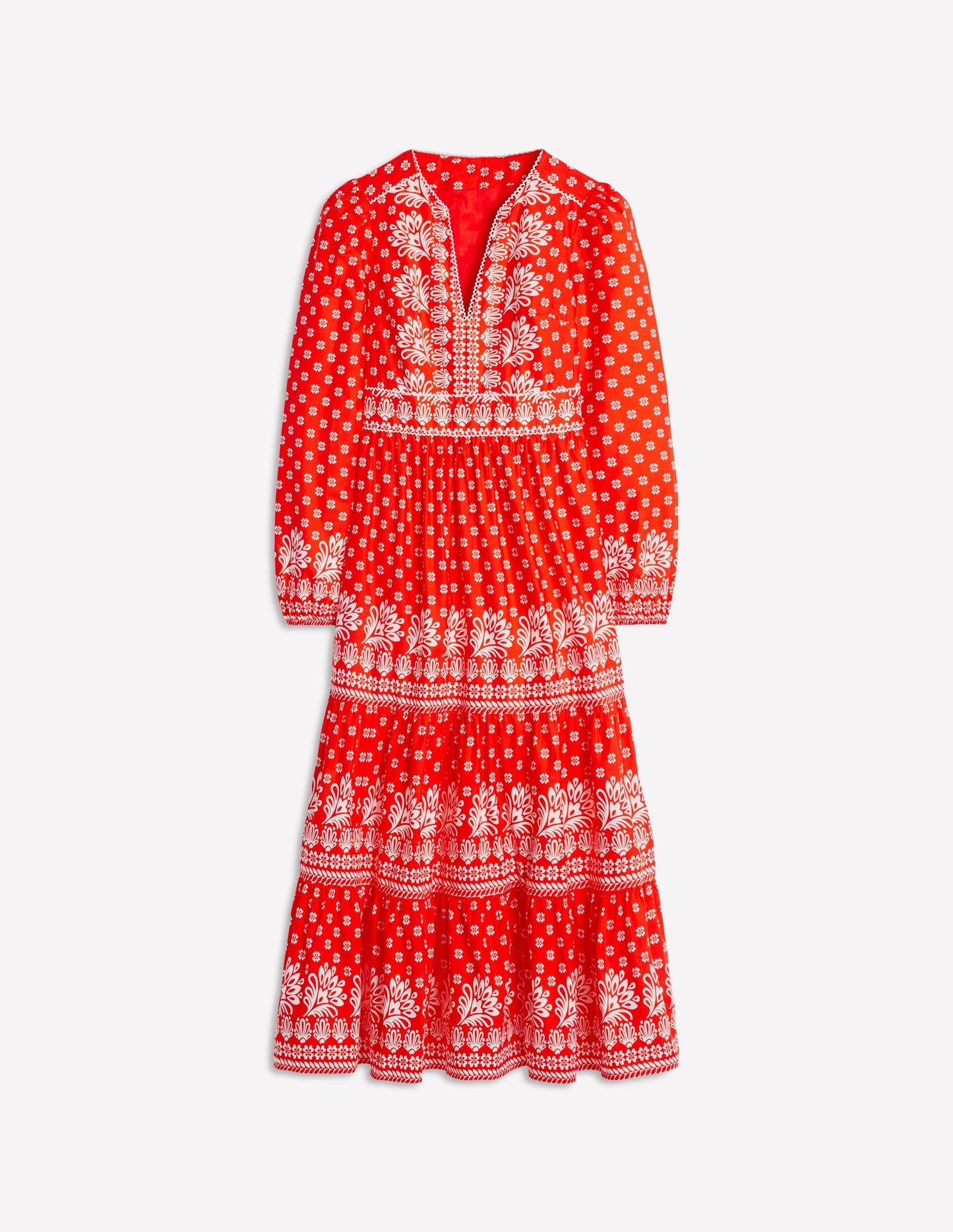 Violet Midi Dress-Firecracker Red, Palm Flora