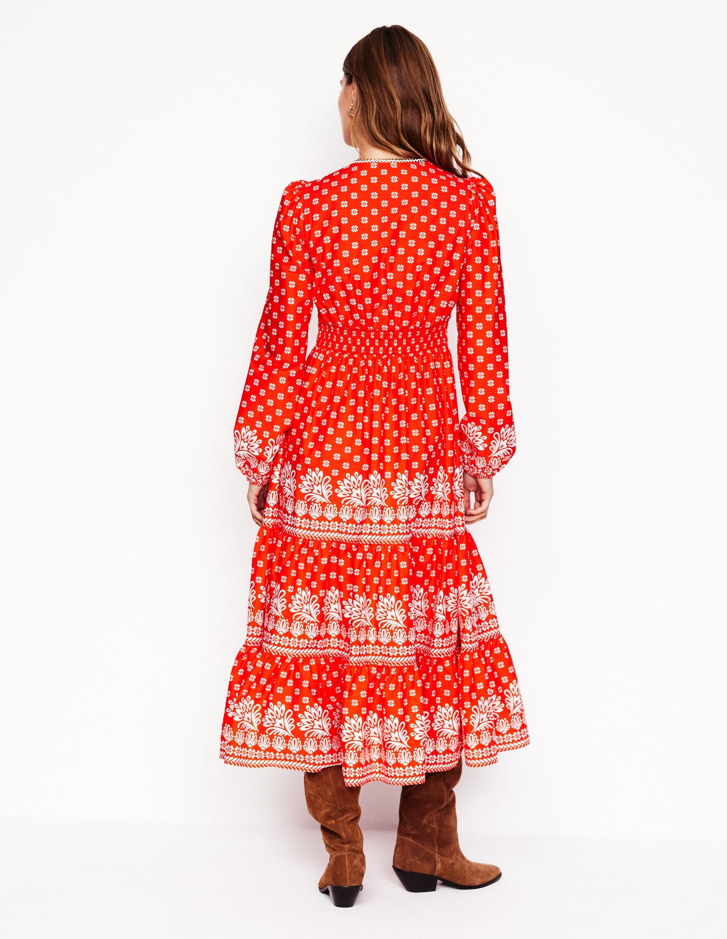 Violet Midi Dress-Firecracker Red, Palm Flora