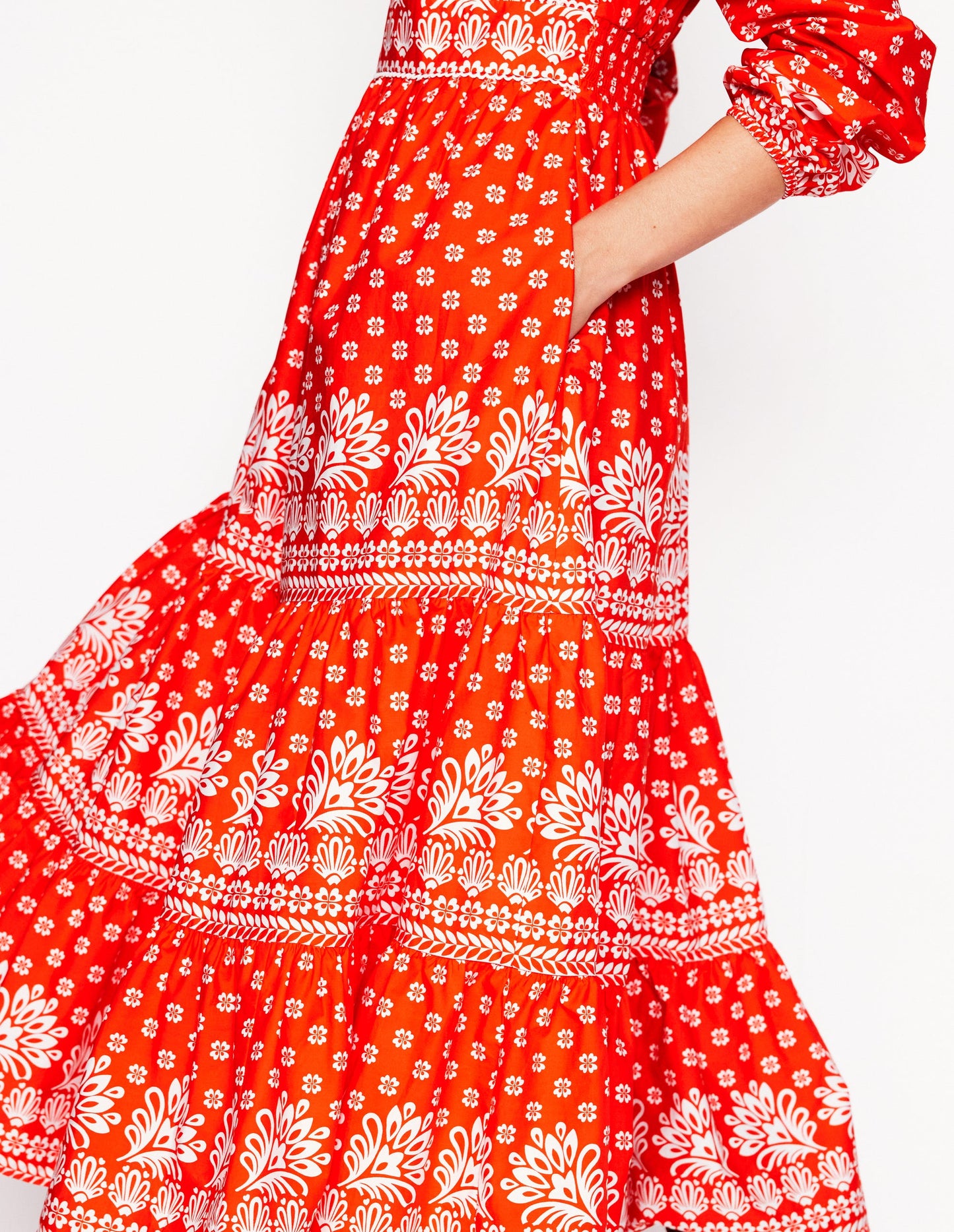 Violet Midi Dress-Firecracker Red, Palm Flora