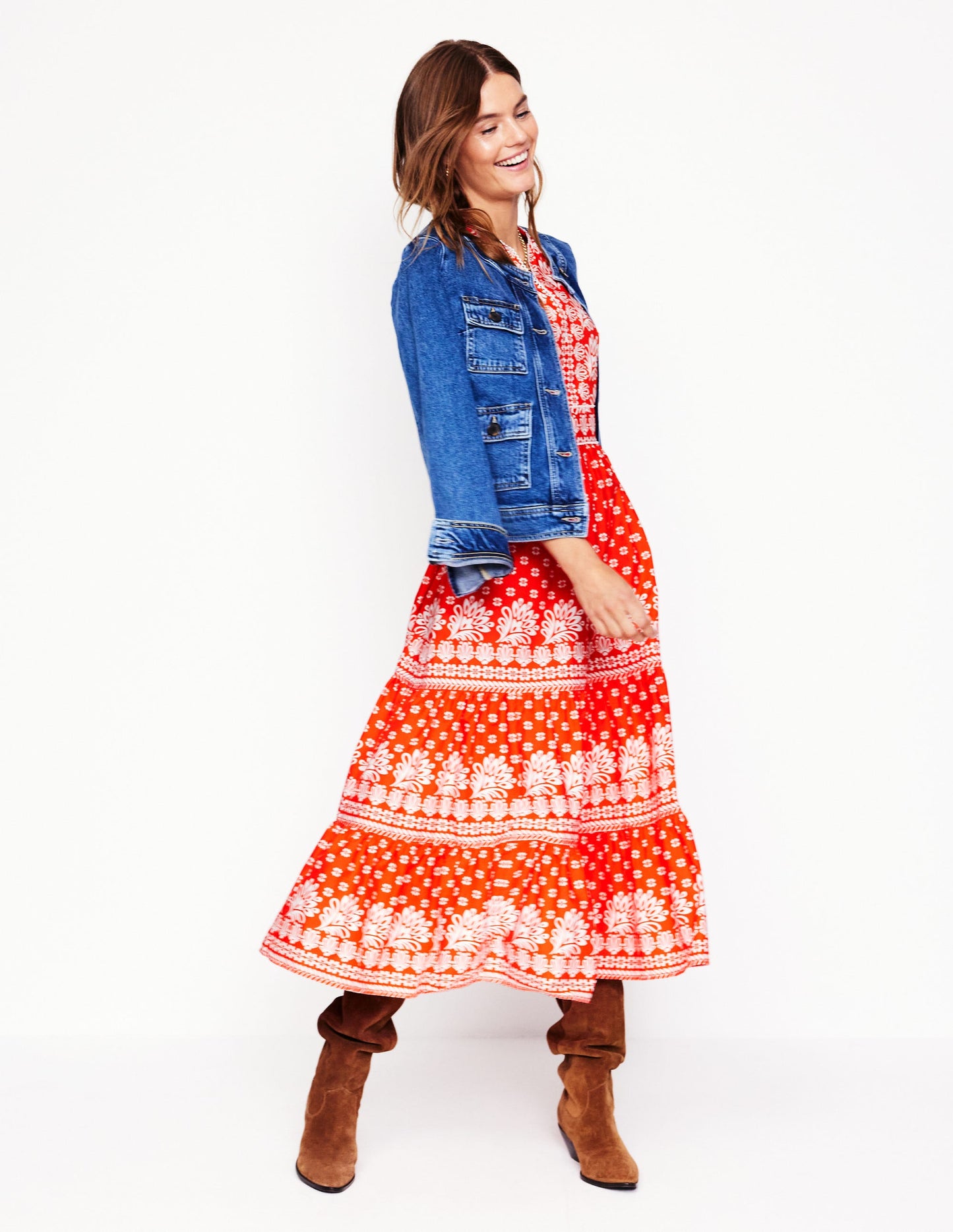 Violet Midi Dress-Firecracker Red, Palm Flora