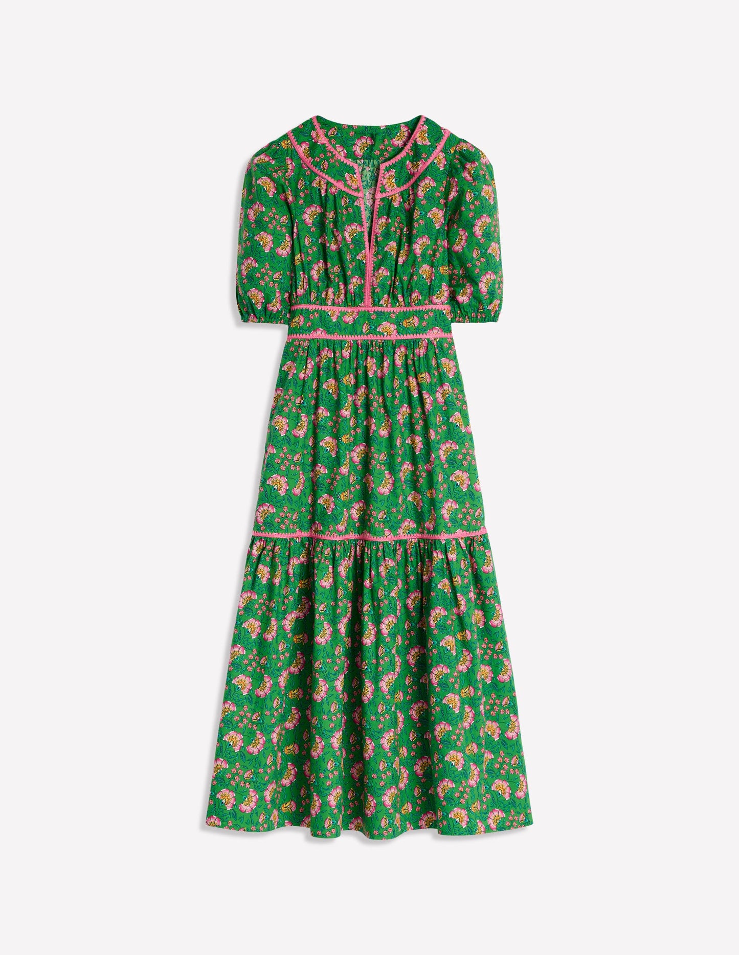 Rhea Embroidered Midi Dress-Green, Decorative Vine