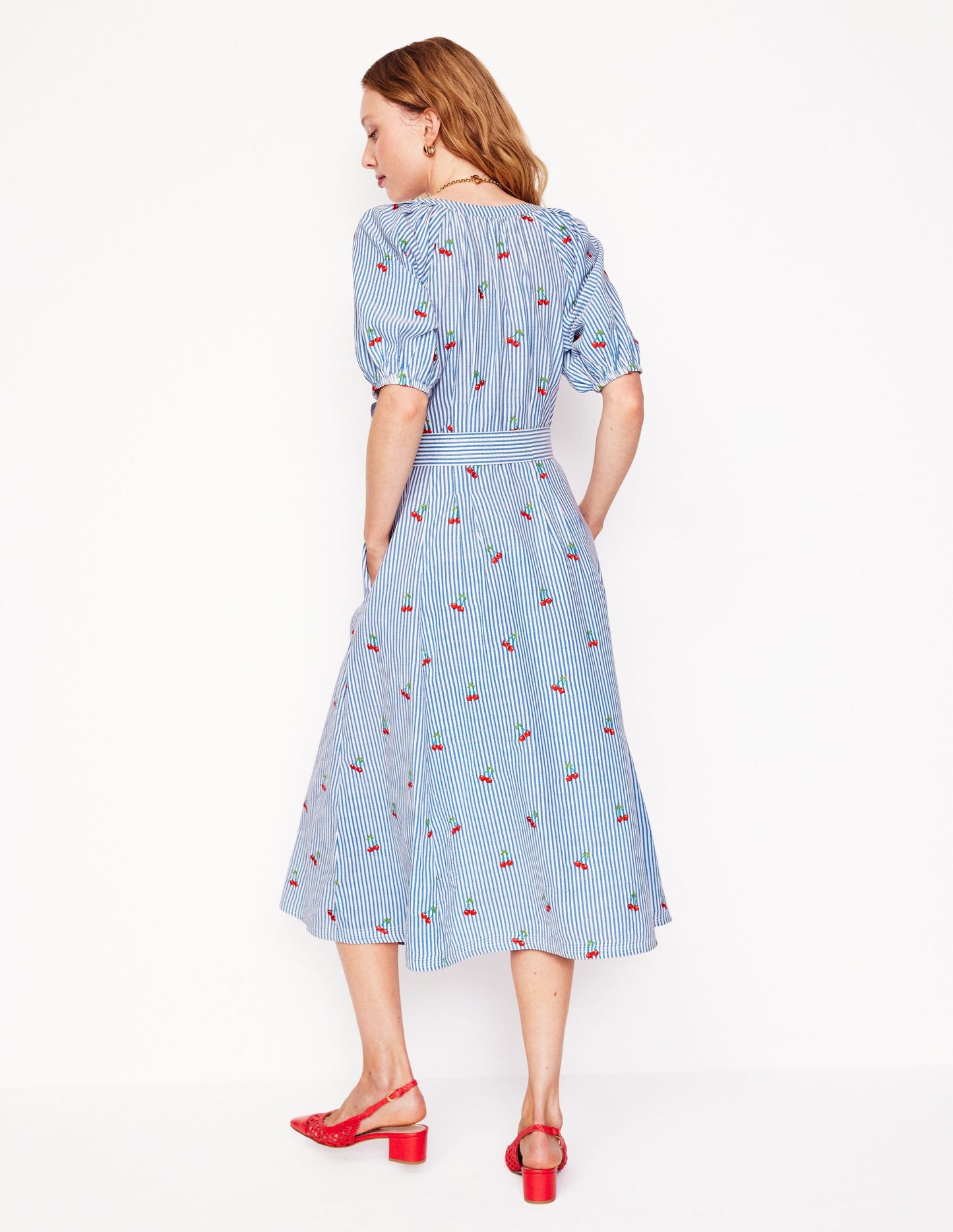Bria Embroidered Midi Dress-Cherries Embroidery