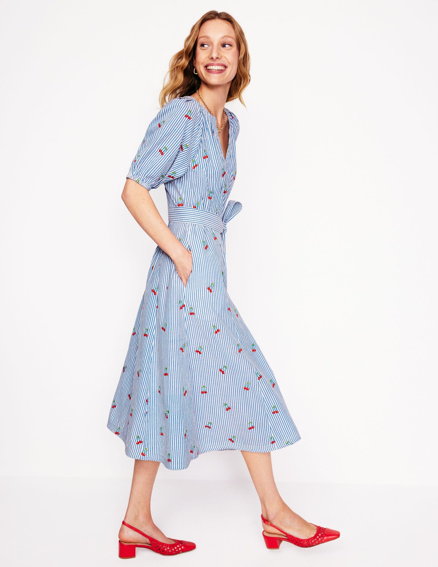 Bria Embroidered Midi Dress-Cherries Embroidery
