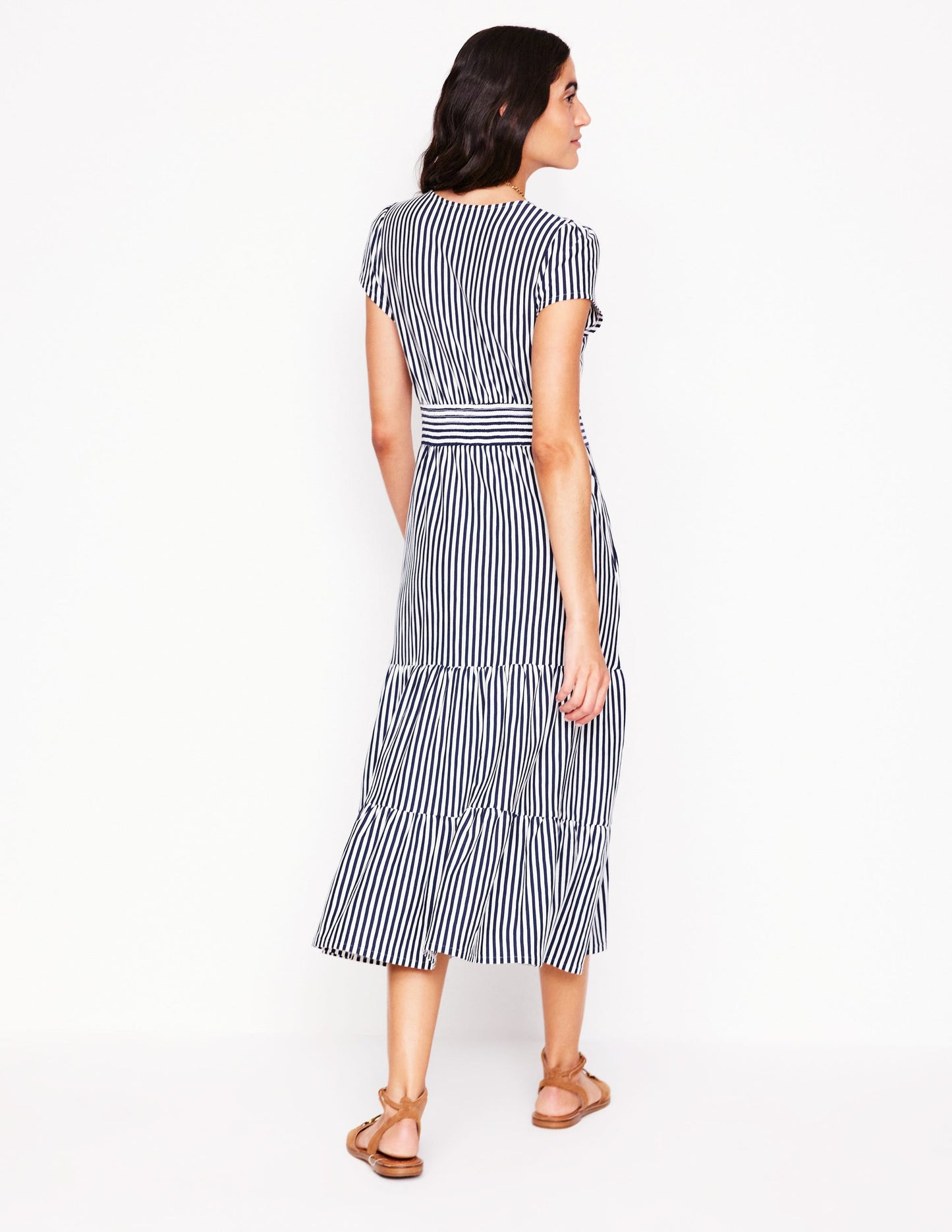 Eloise Tiered Jersey Dress-French Navy and Ivory Stripe