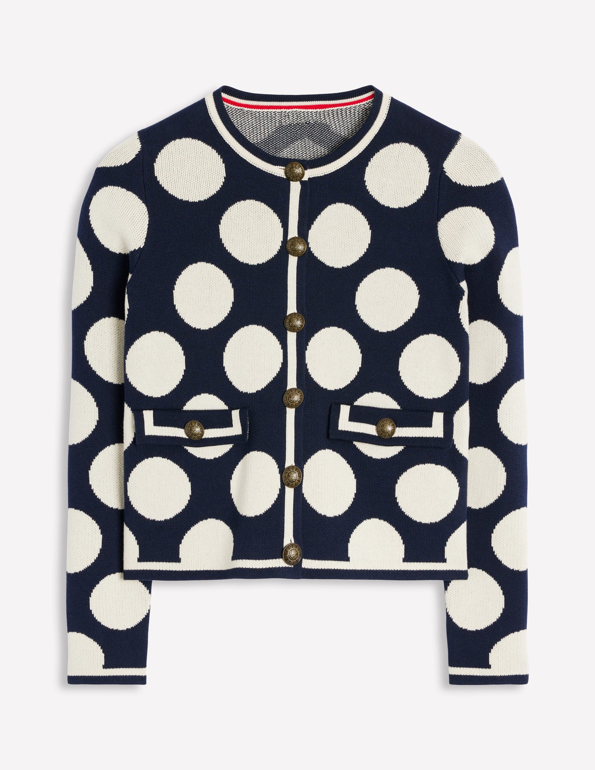 Holly Knitted Jacket-French Navy, Large Ivory Spot-5