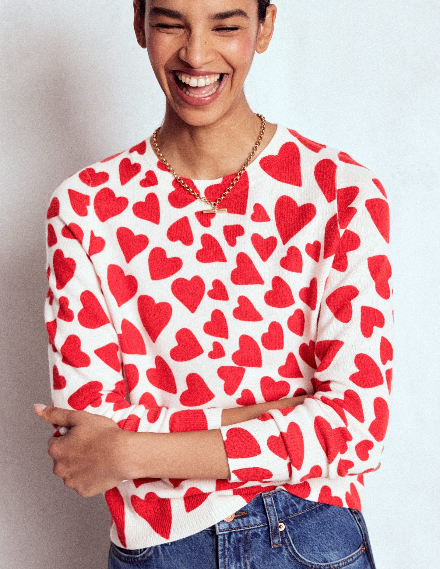 Eva Cashmere Crew Neck Jumper-Ivory, Heart Cluster