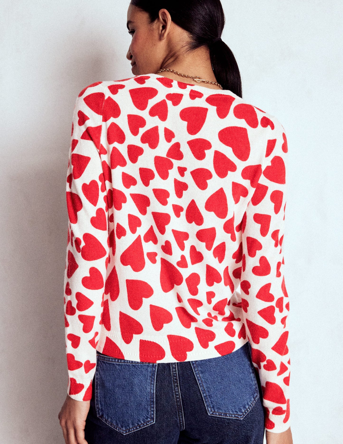 Eva Cashmere Crew Neck Jumper-Ivory, Heart Cluster