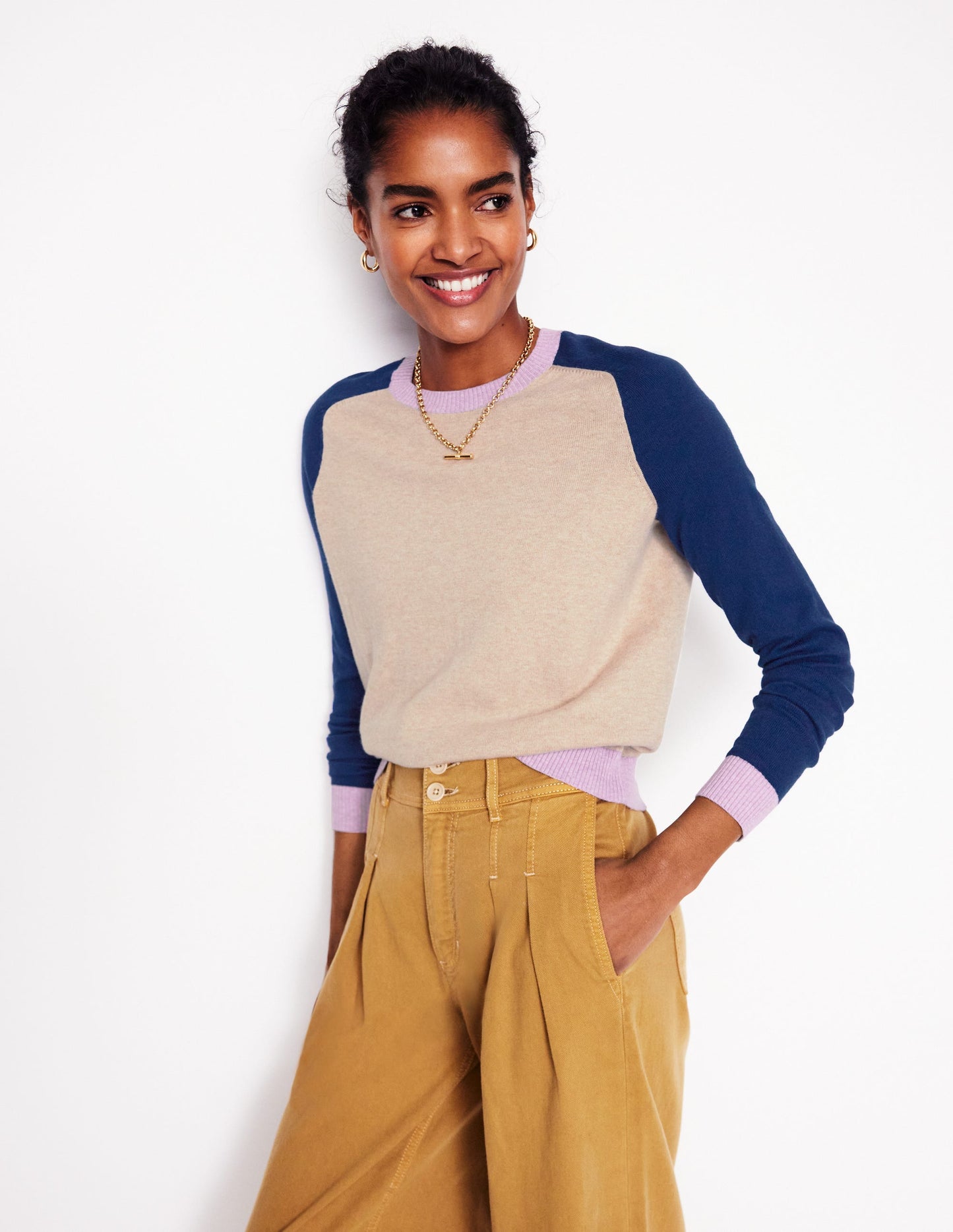 Meg Raglan Sleeve Jumper-Chinchilla Melange,Colourblock