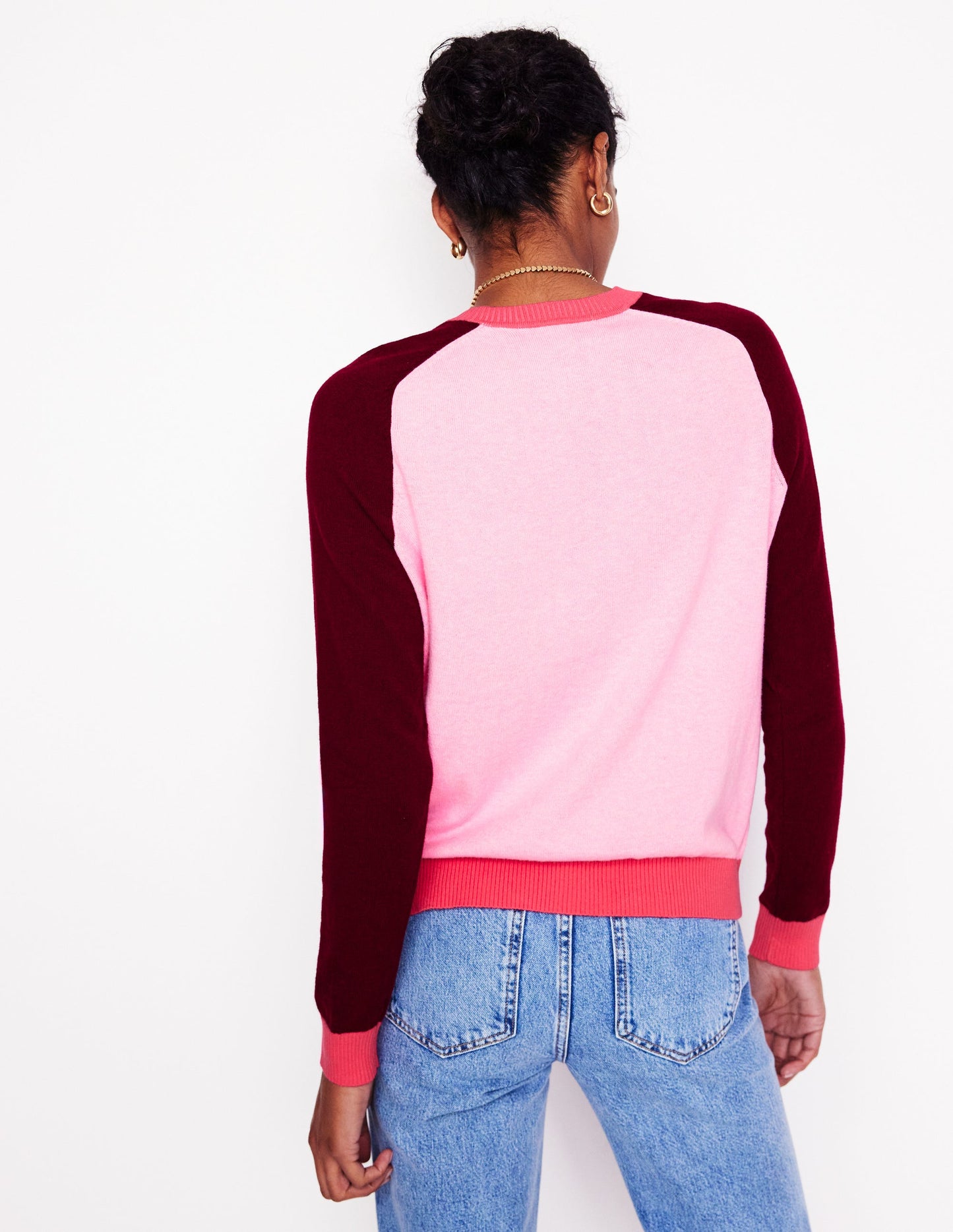 Meg Raglan Sleeve Cardigan-Soft Pink, Colourblock