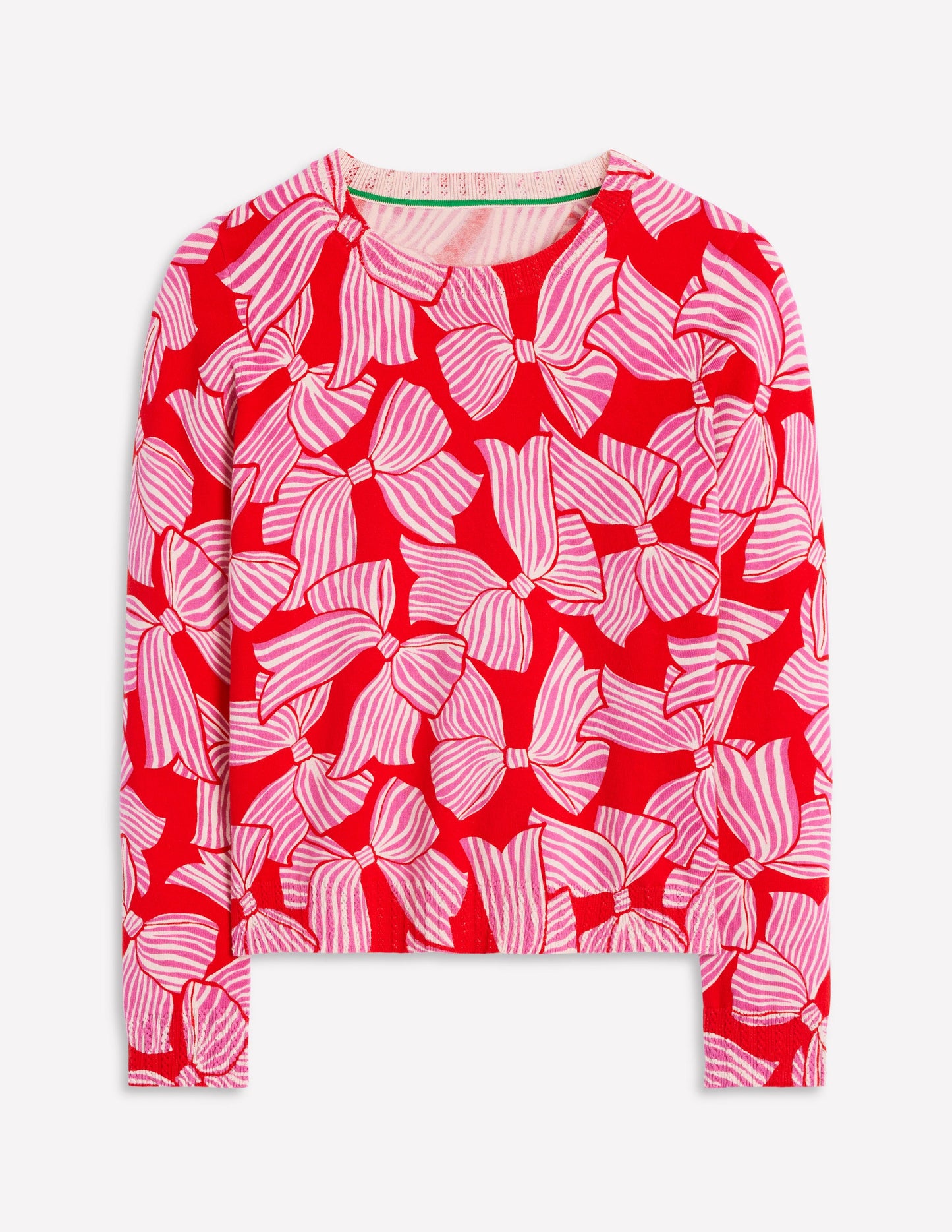 Emilia Cotton Crew Jumper-Poppy Red, Bow Scatter