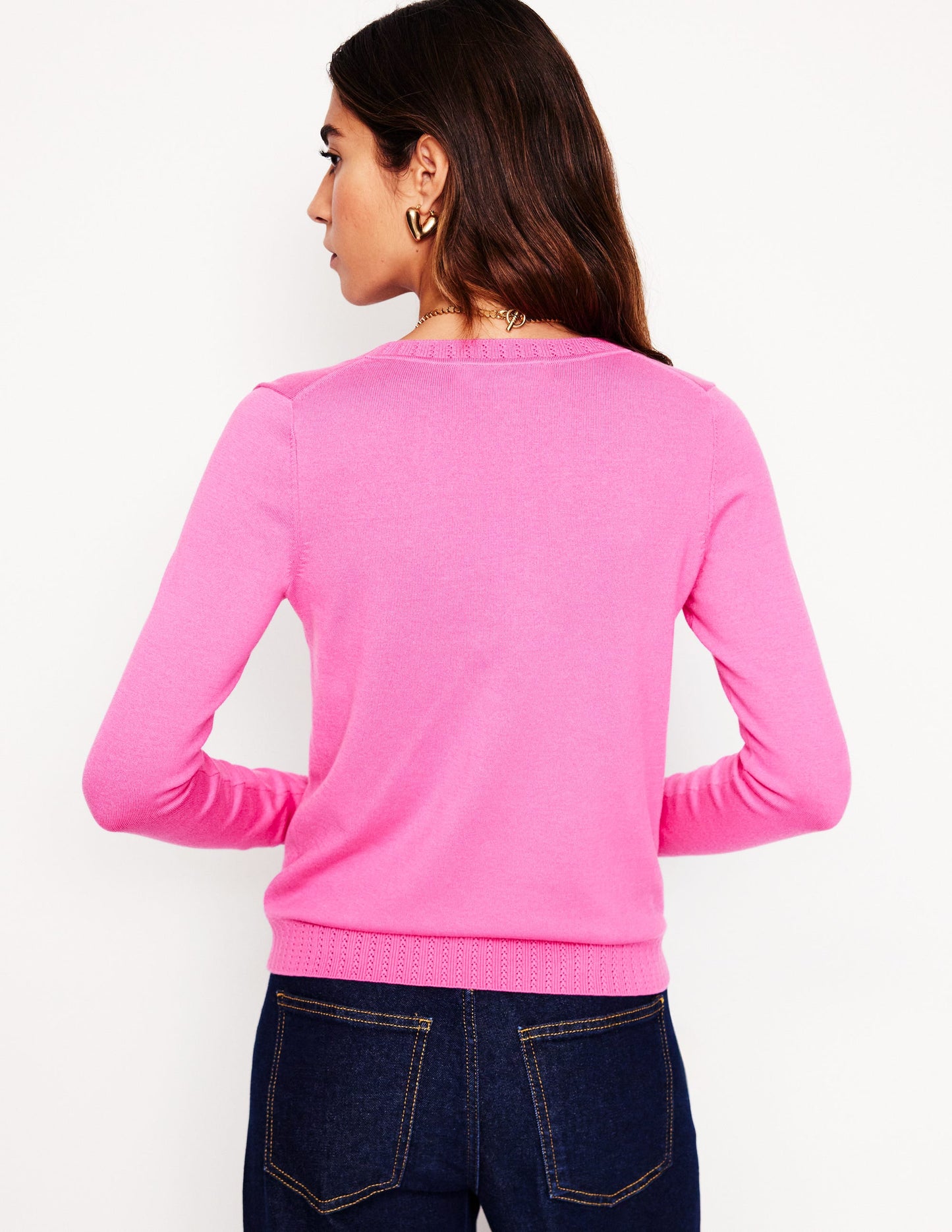 Emilia Cotton V-Neck Jumper-Tickled Pink