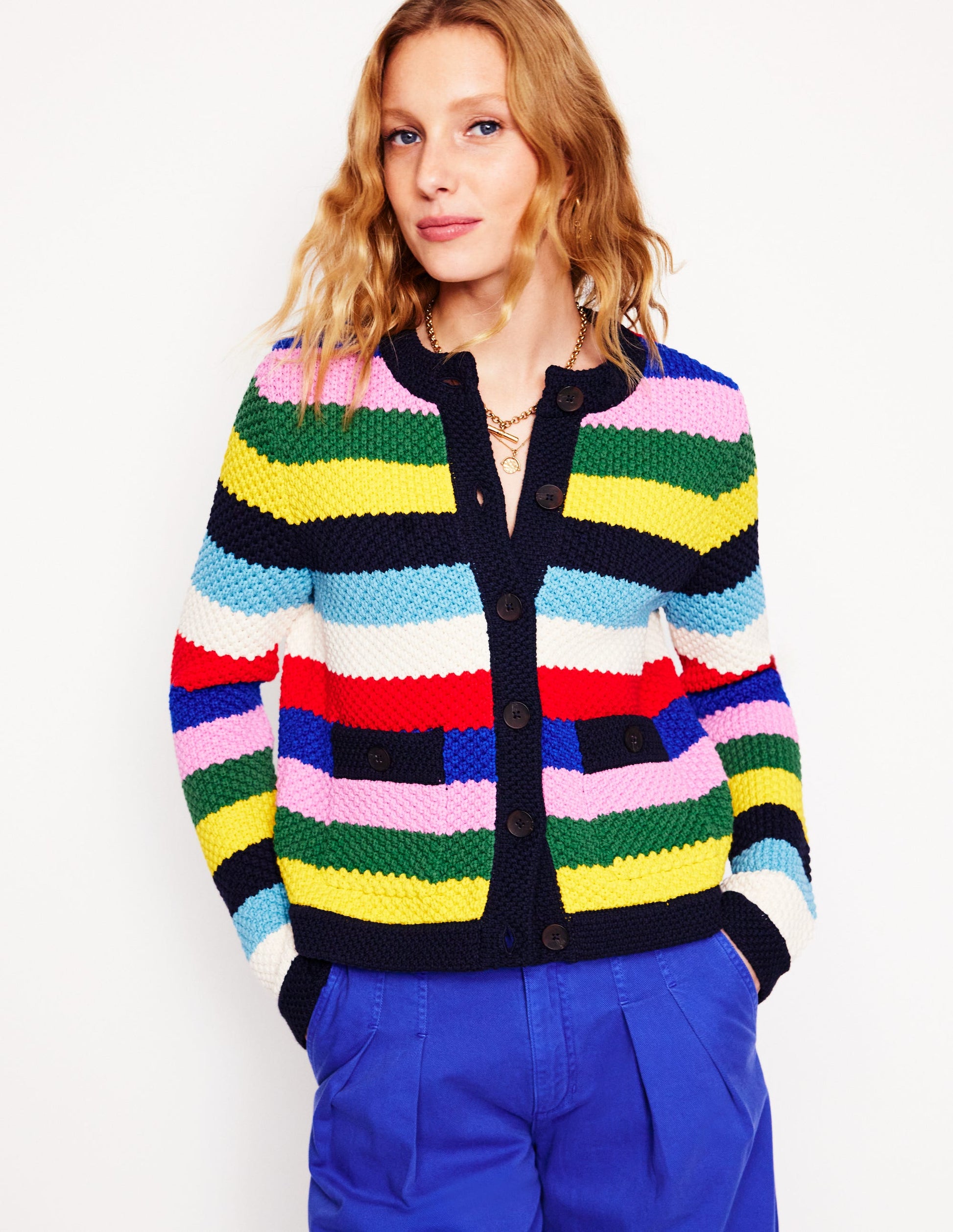 Libby Knitted Jacket-Poppy Red, Blue Multi-1