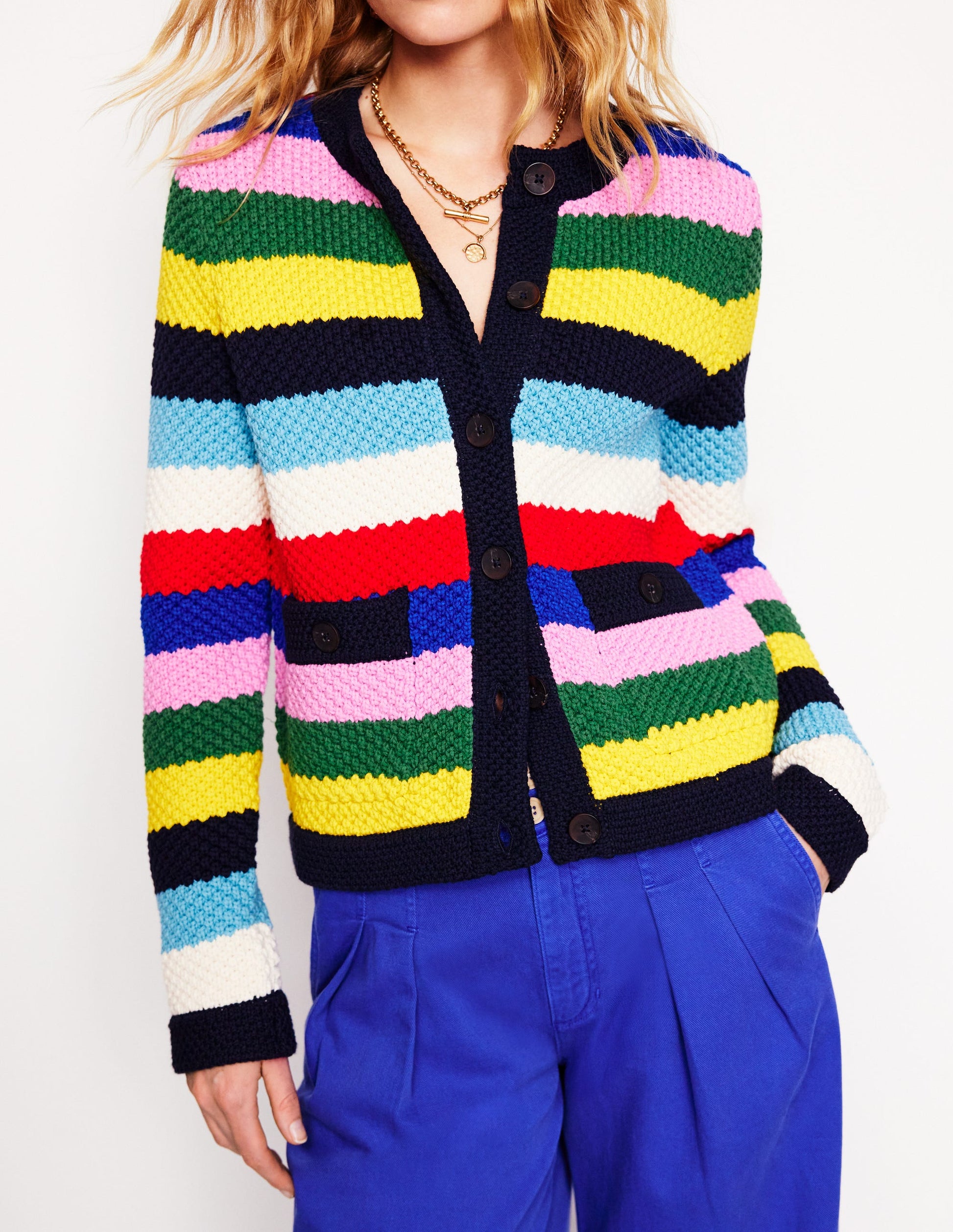 Libby Knitted Jacket-Poppy Red, Blue Multi-2