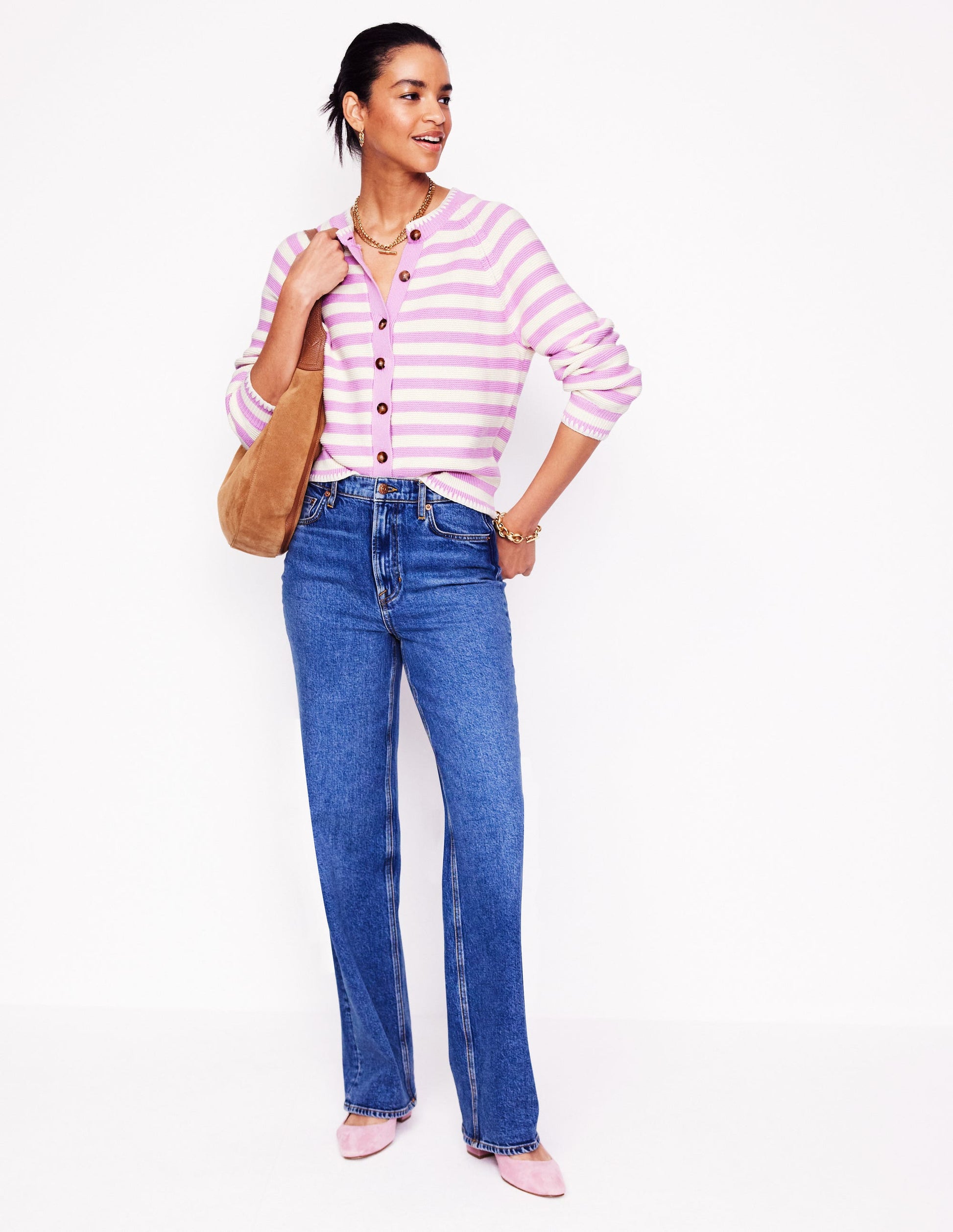 Lena Stitch Detail Cardigan-Soft Lavender and Ivory Stripe-4