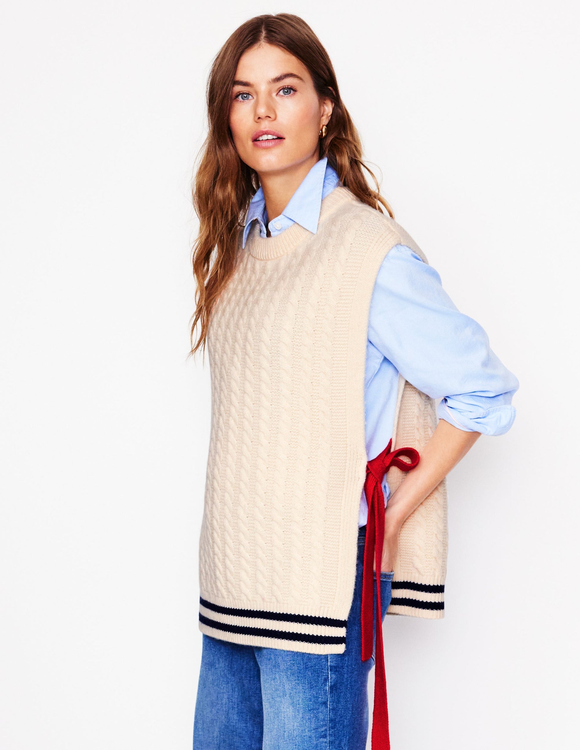Cable Knit Wool Tabard-Warm Ivory-1