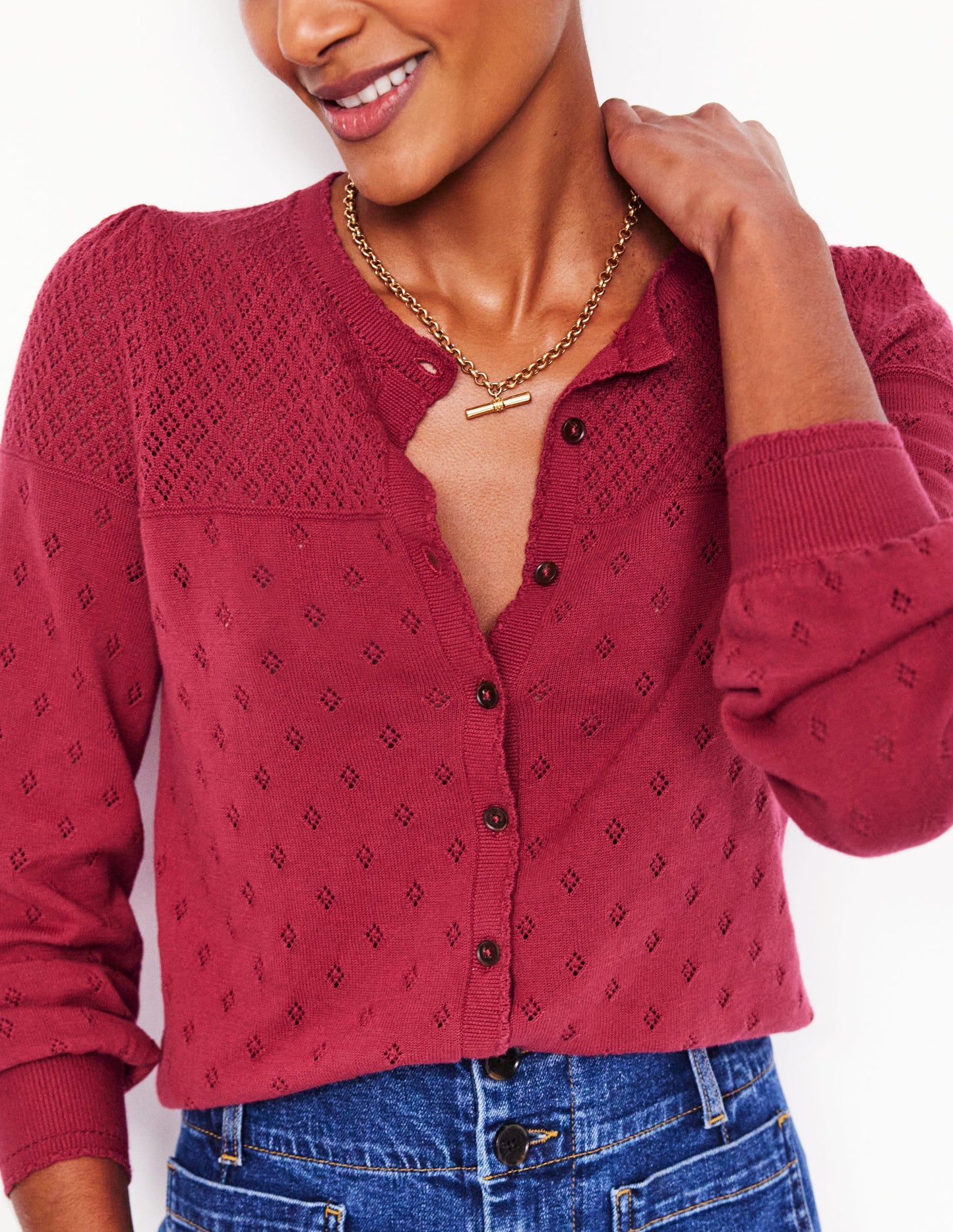 Rosalie Pointelle Cardigan-Terracotta Red
