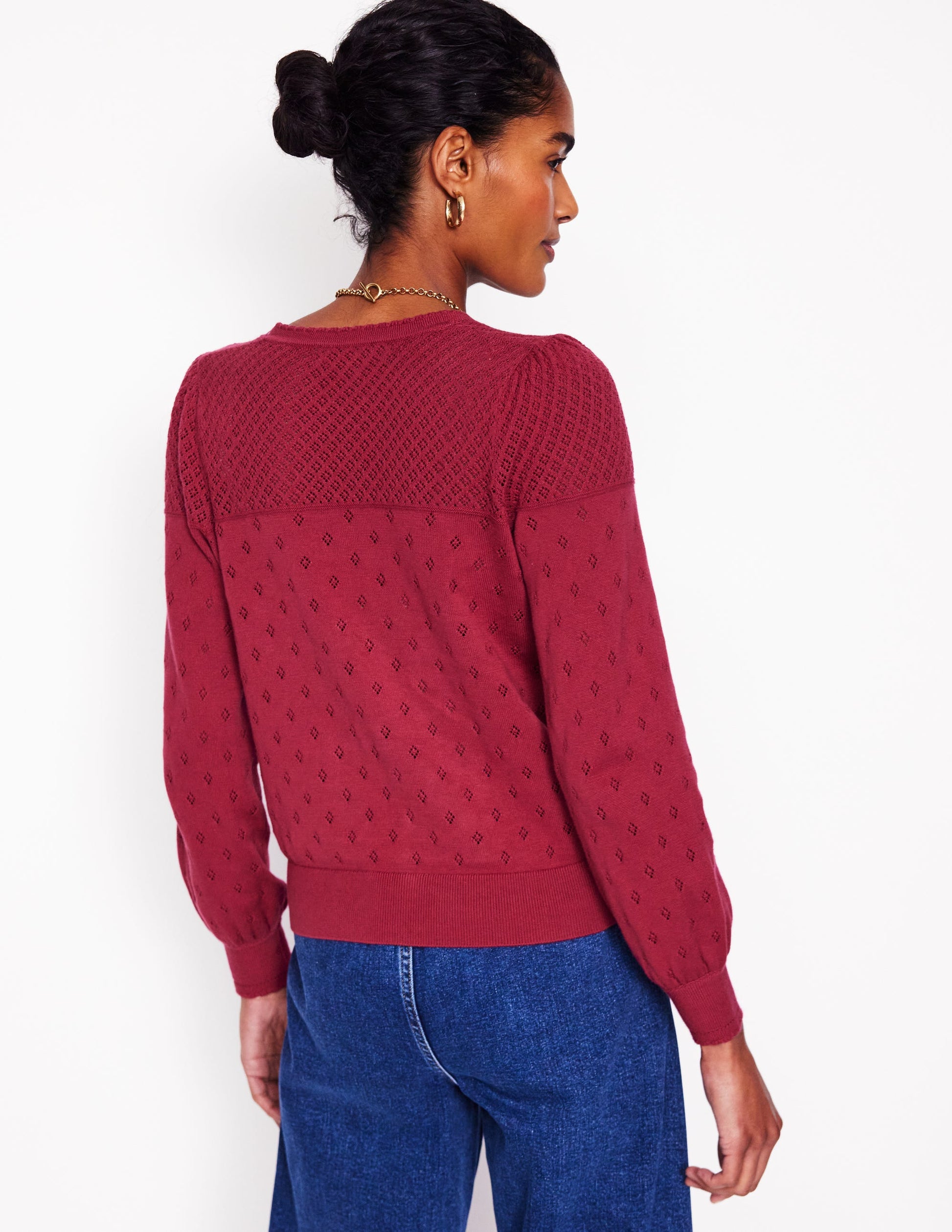 Rosalie Pointelle Cardigan-Terracotta Red-3