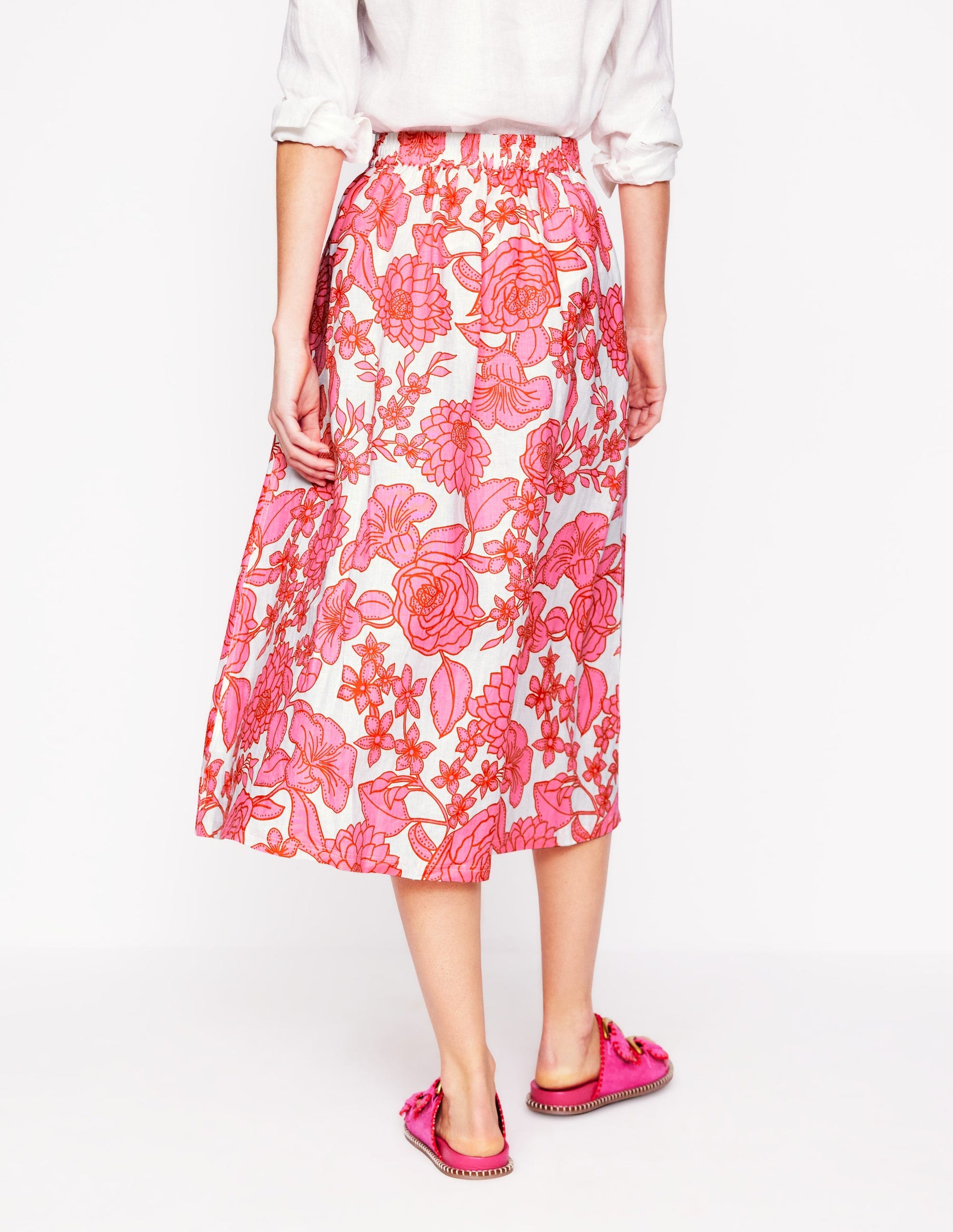 Verity Linen Midi Skirt-Pink, Blossom Cascade-4