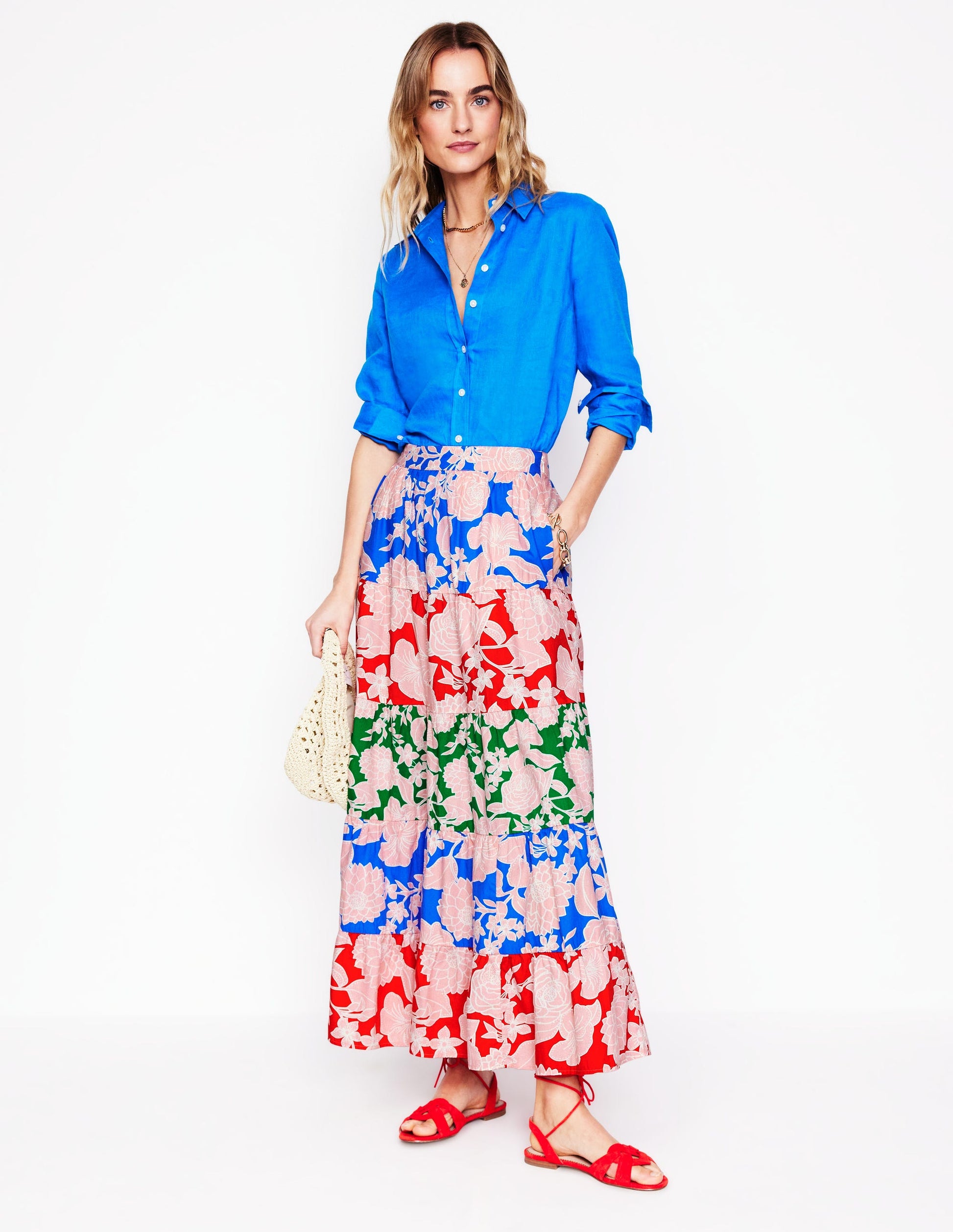 Nadia Poplin Maxi Skirt-Multi, Blossom Cascade-1