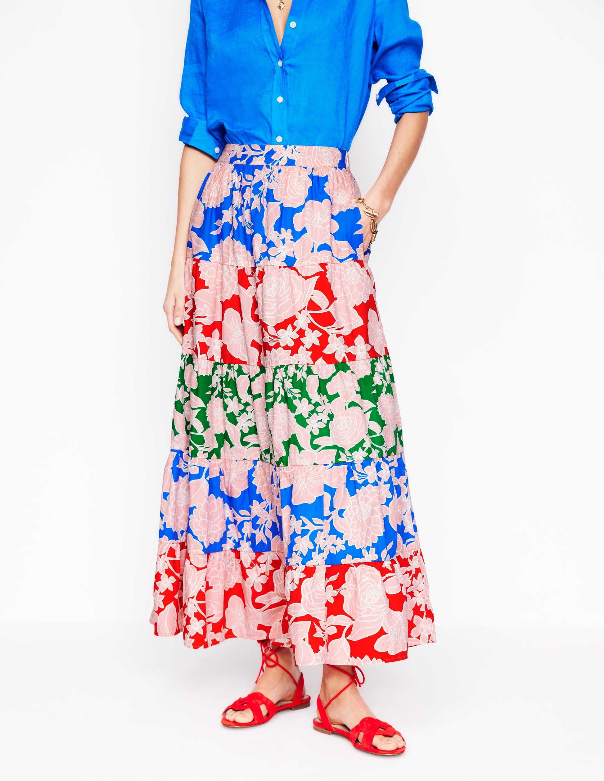 Nadia Poplin Maxi Skirt-Multi, Blossom Cascade-4