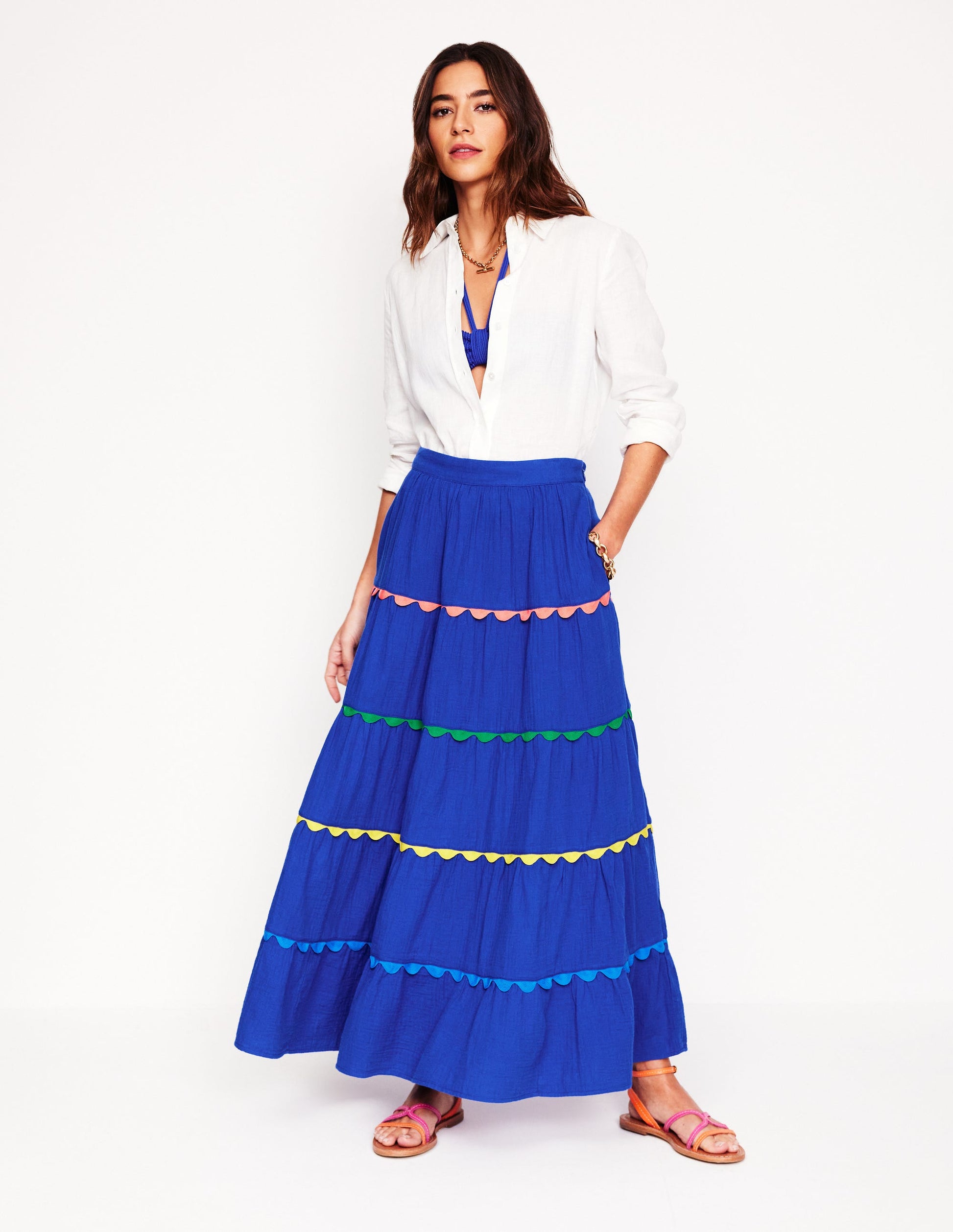 Nadia Double Cloth Maxi Skirt-Bright Blue-1