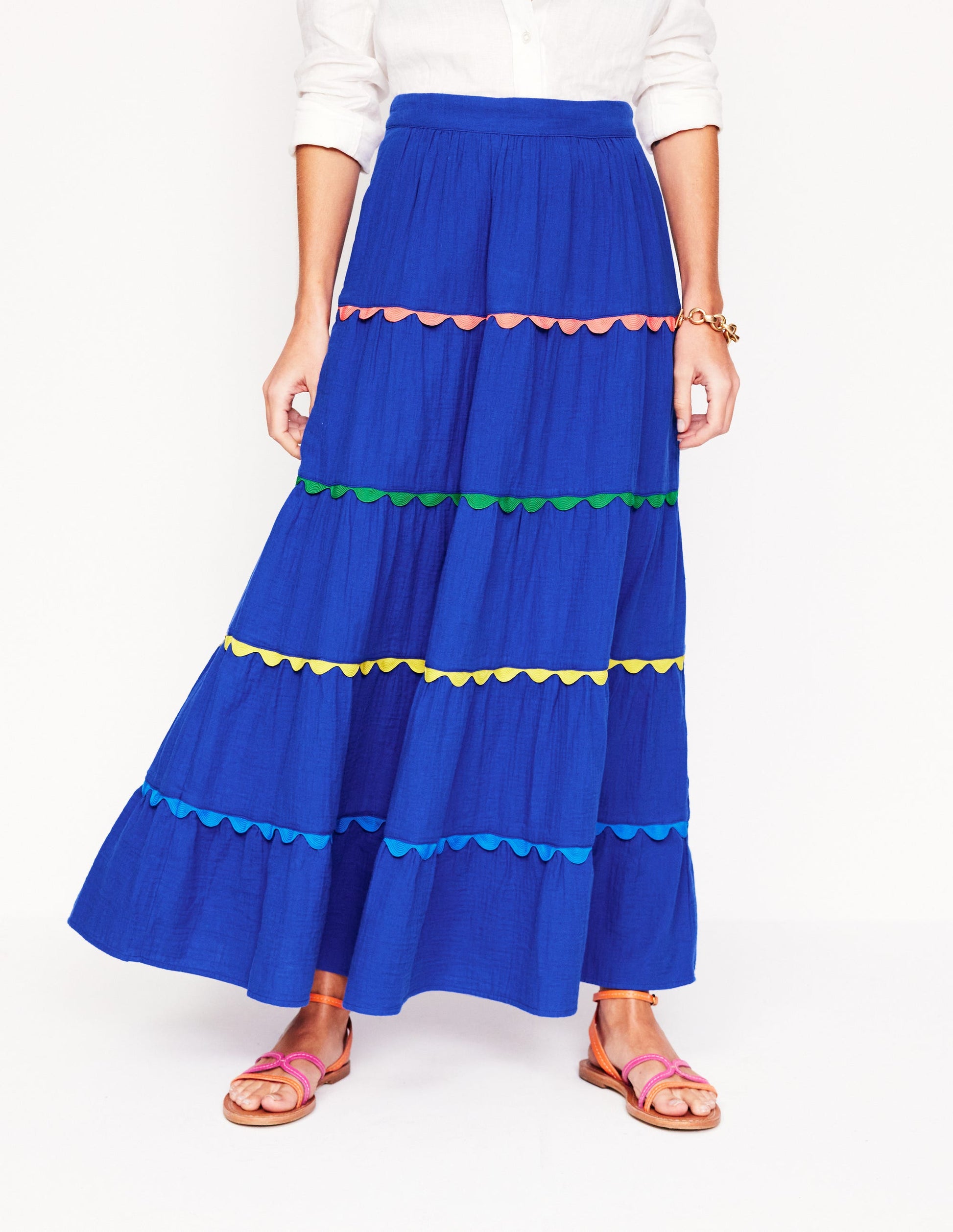 Nadia Double Cloth Maxi Skirt-Bright Blue-4