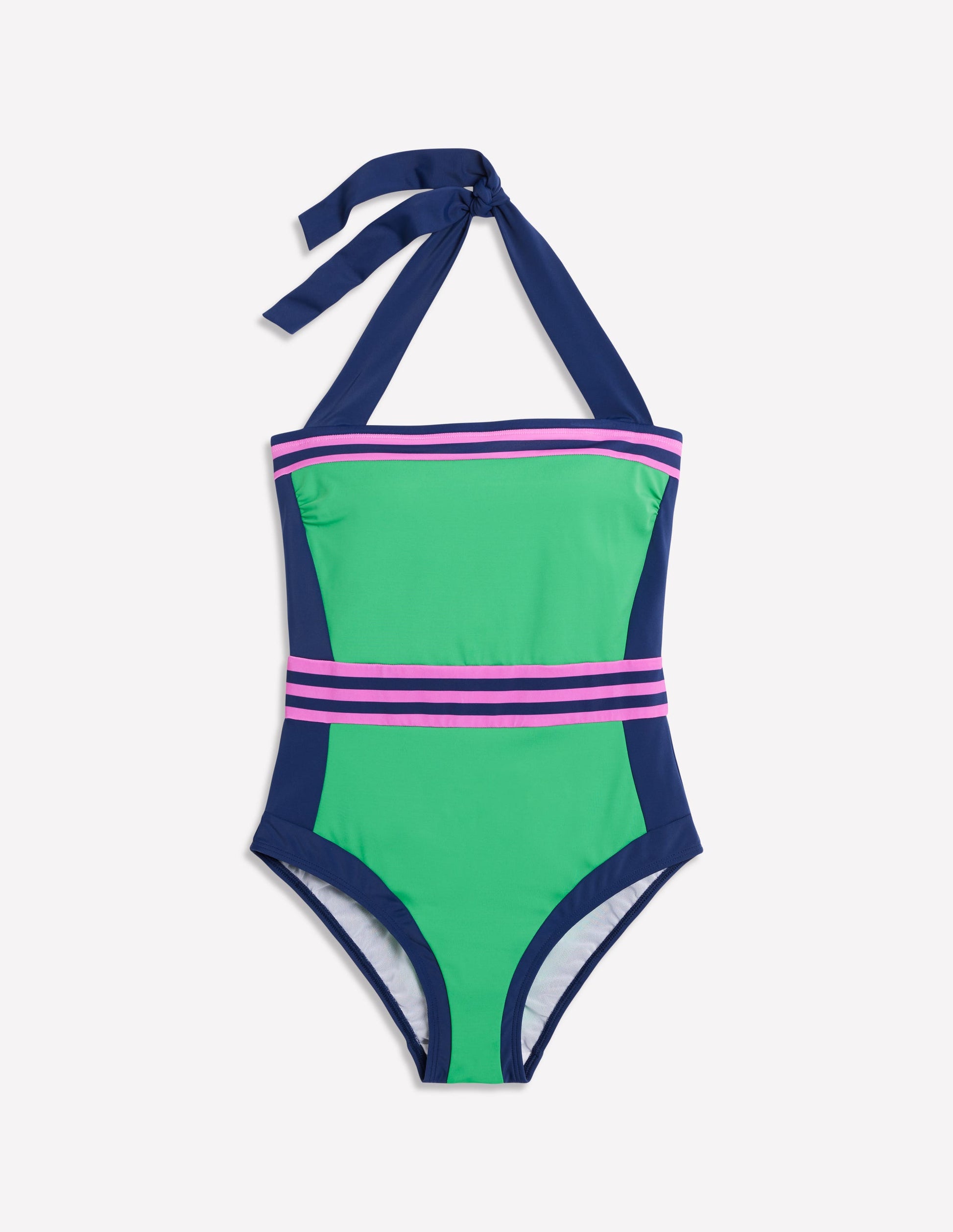 Santorini Halterneck Swimsuit-Green Colourblock-5