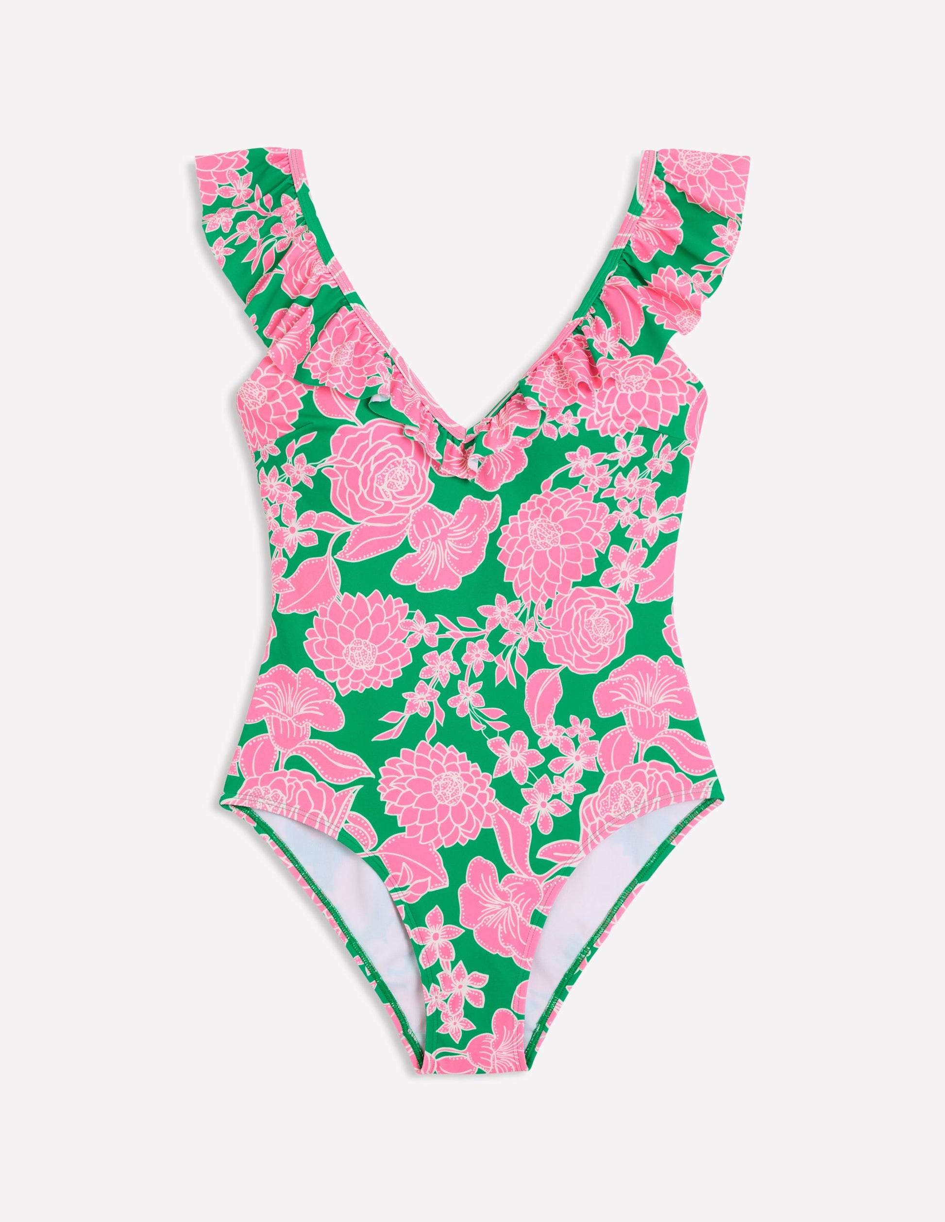 Evia Ruffle Swimsuit-Rich Emerald, Blossom Cascade-5