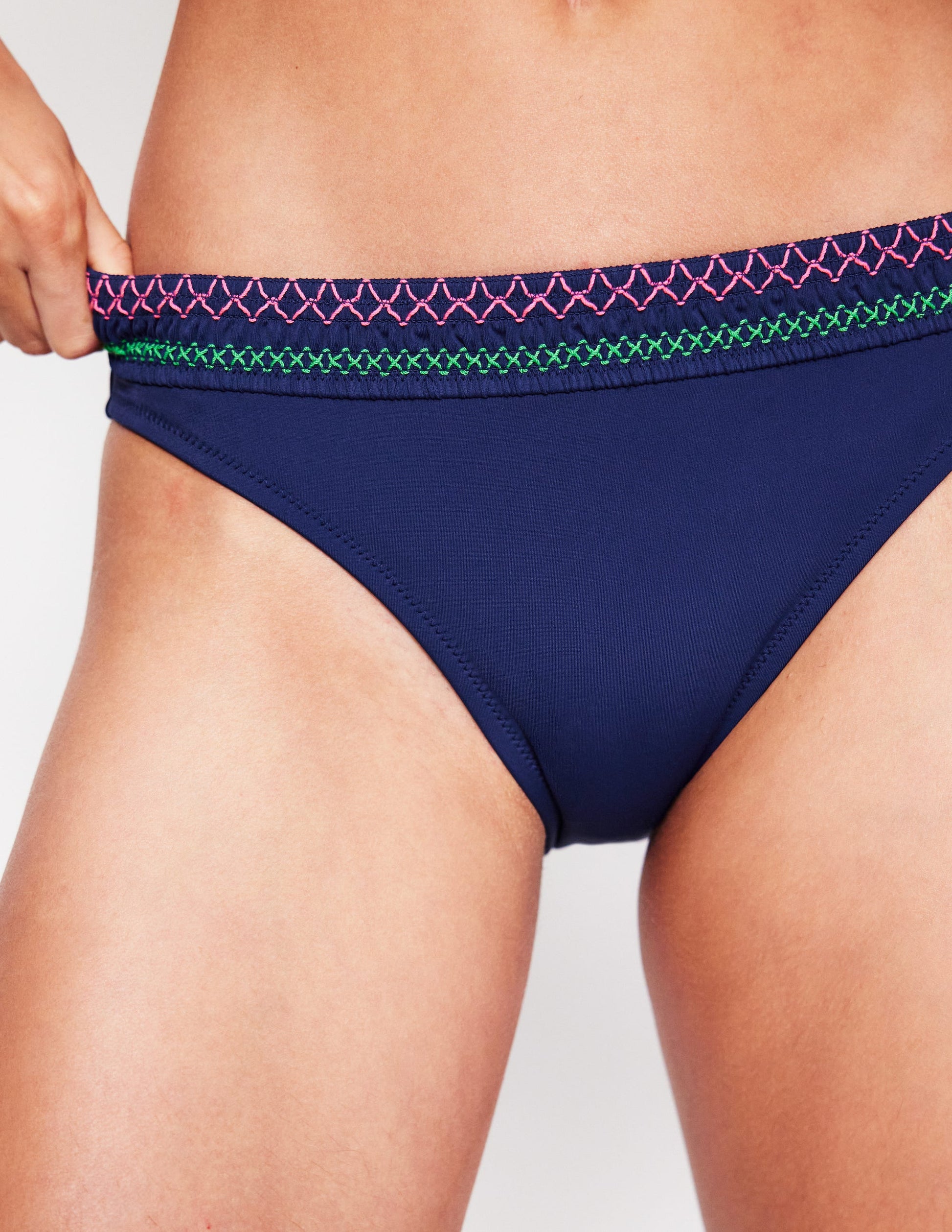 Milos Smocked Bikini Bottoms-Navy-2