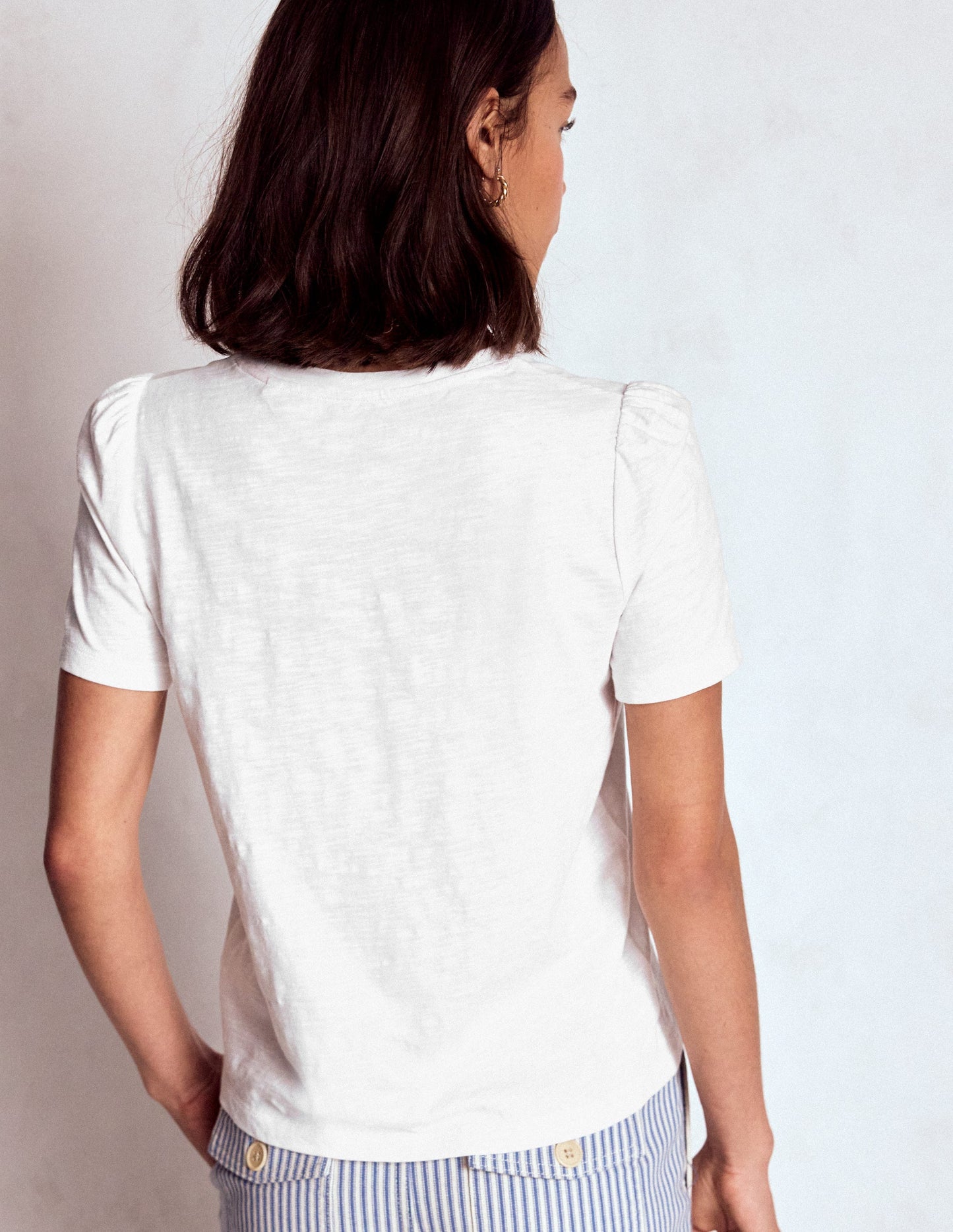 Cotton Puff Sleeve T-Shirt-White