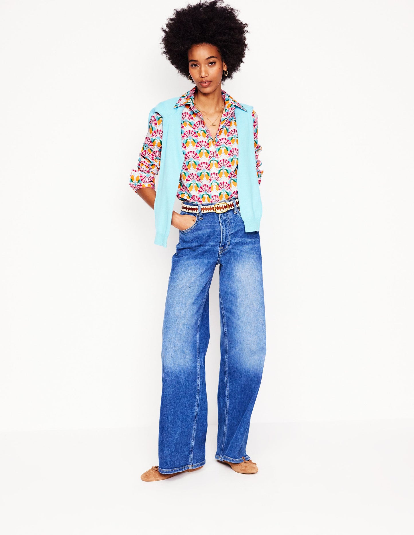 Sienna Cotton Shirt-Ivory, Daisy Bloom Geo