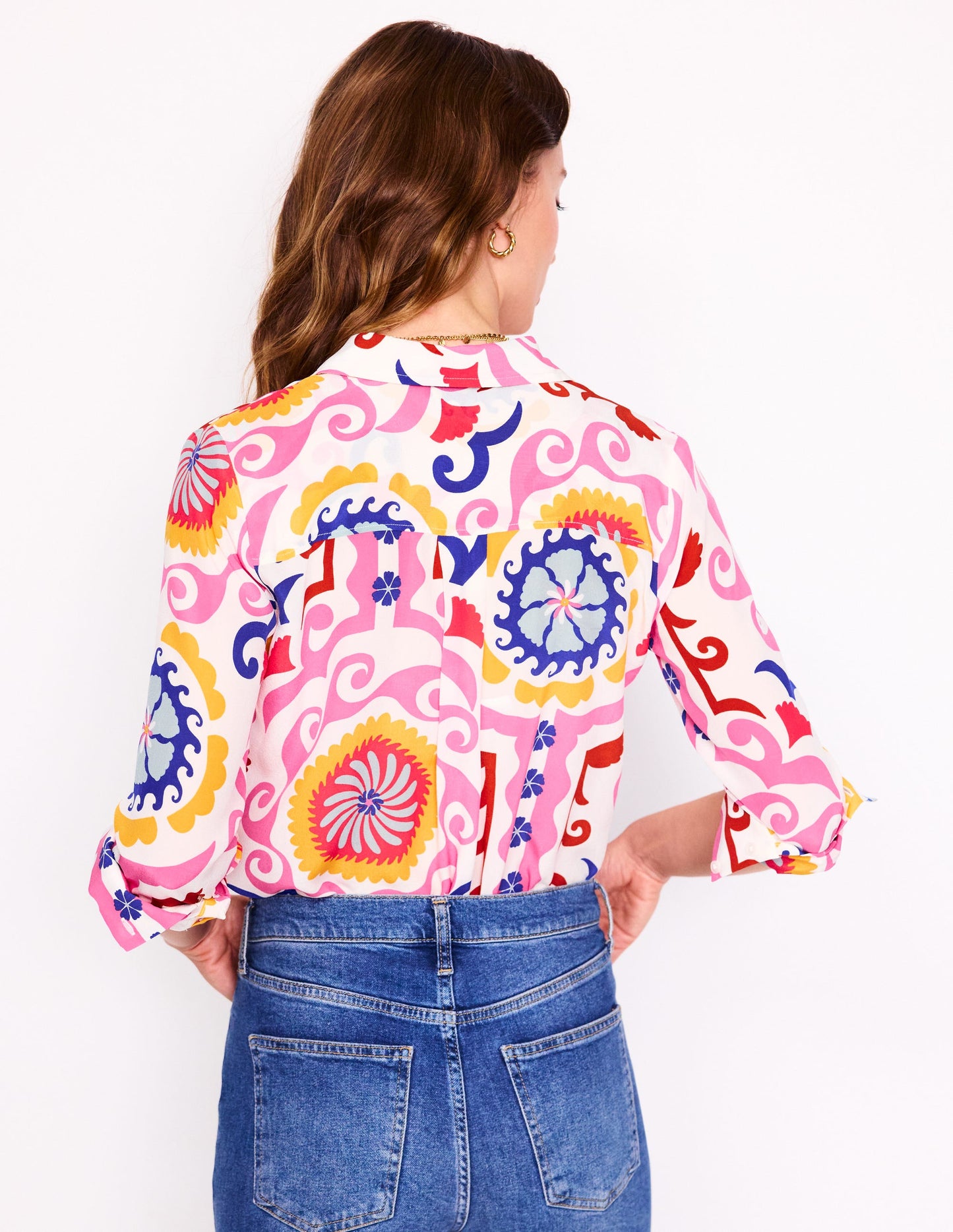 Sienna Silk Shirt-Multi, Ornamental Wave