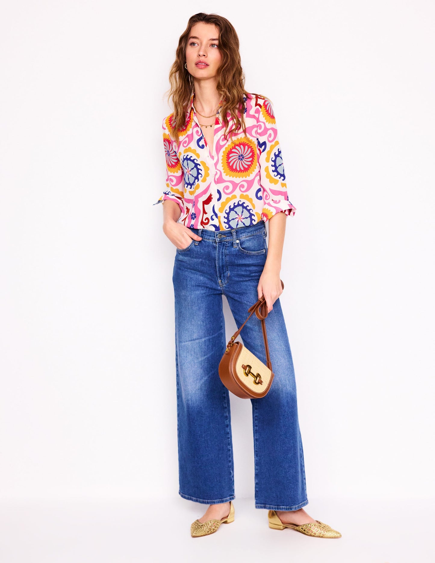 Sienna Silk Shirt-Multi, Ornamental Wave